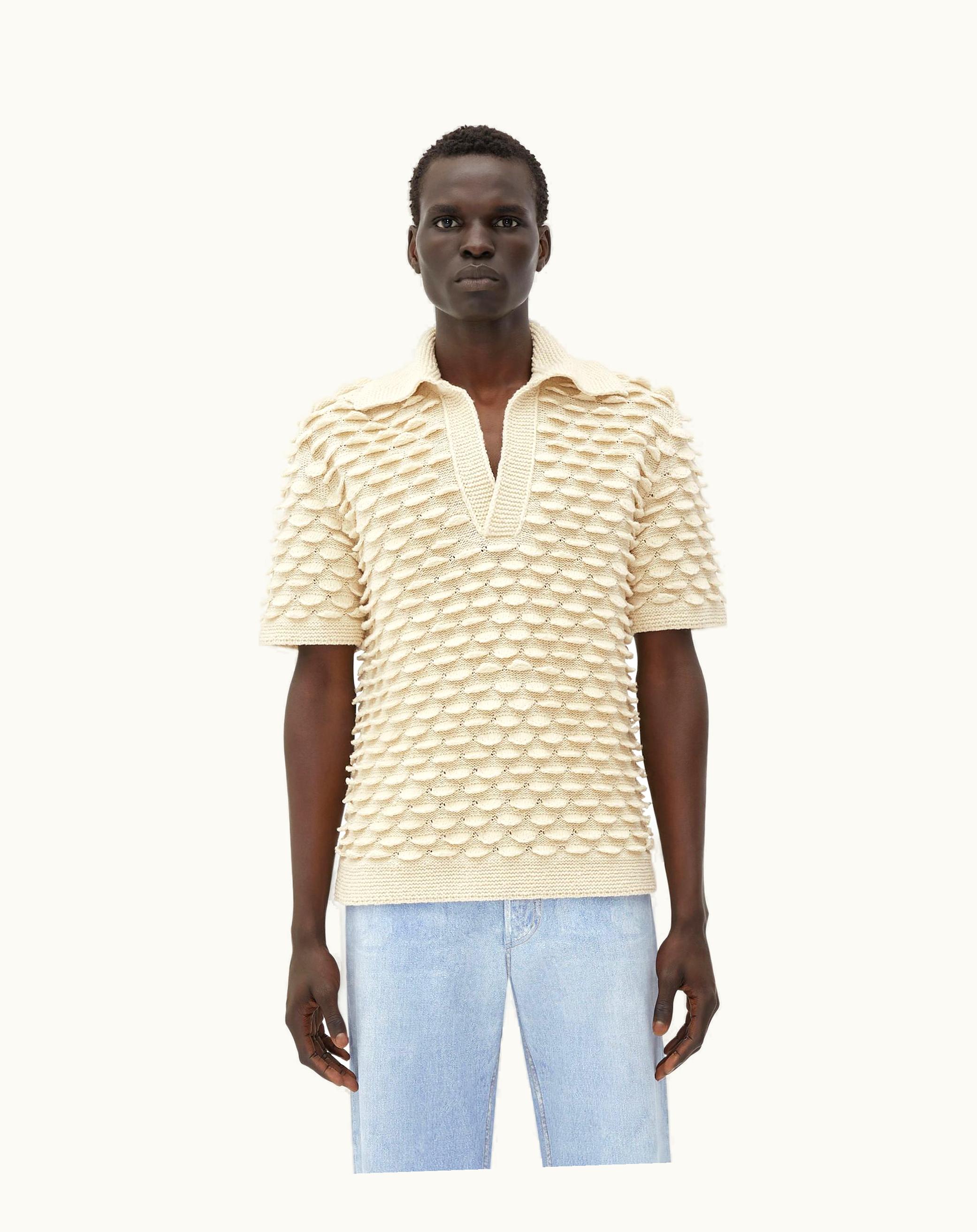 Bottega Veneta Bottega Veneta Men's Fish Scale Wool Polo In Dove
