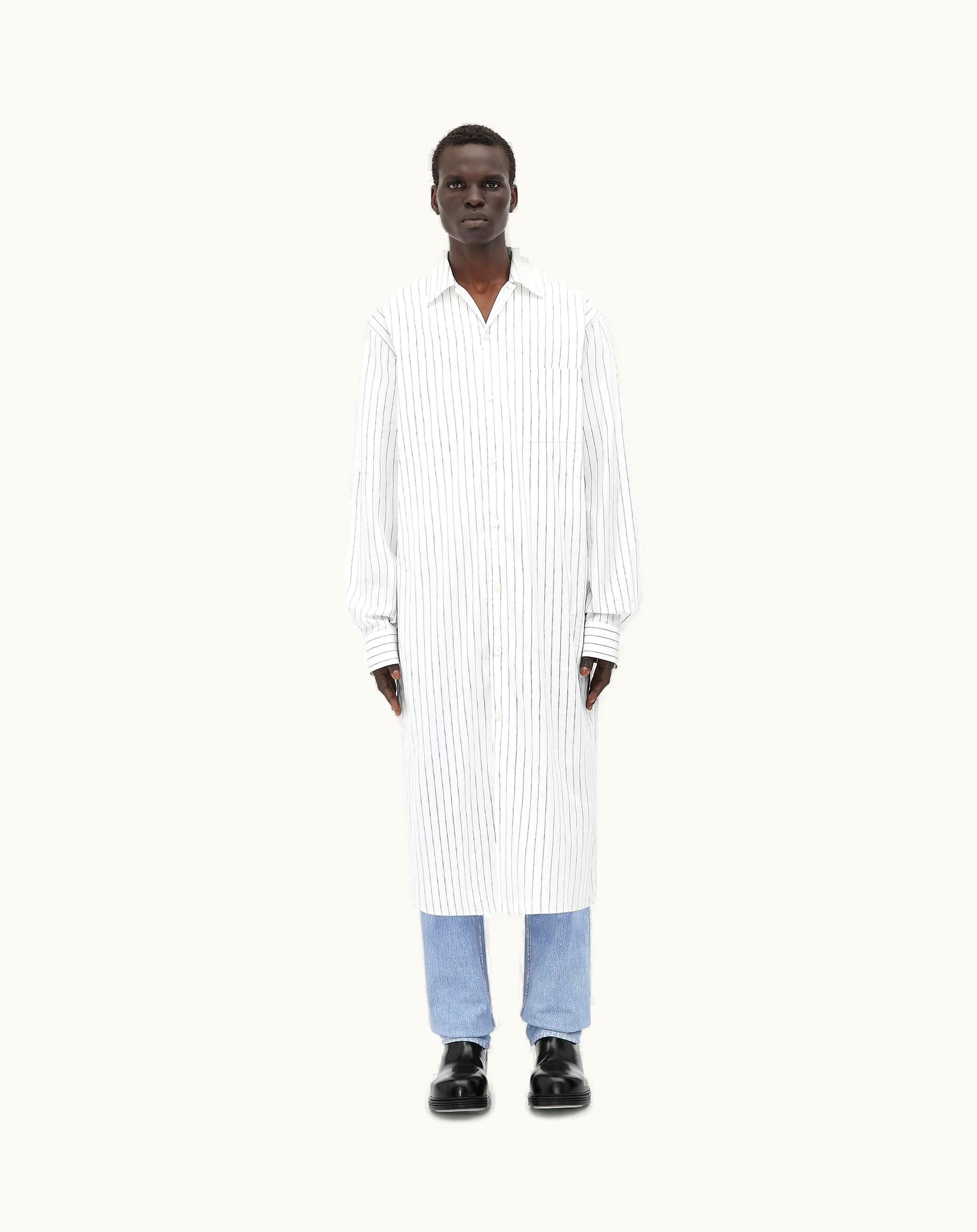 Bottega Veneta Bottega Veneta Men's Pinstripe Poplin Long Shirt In White / Black