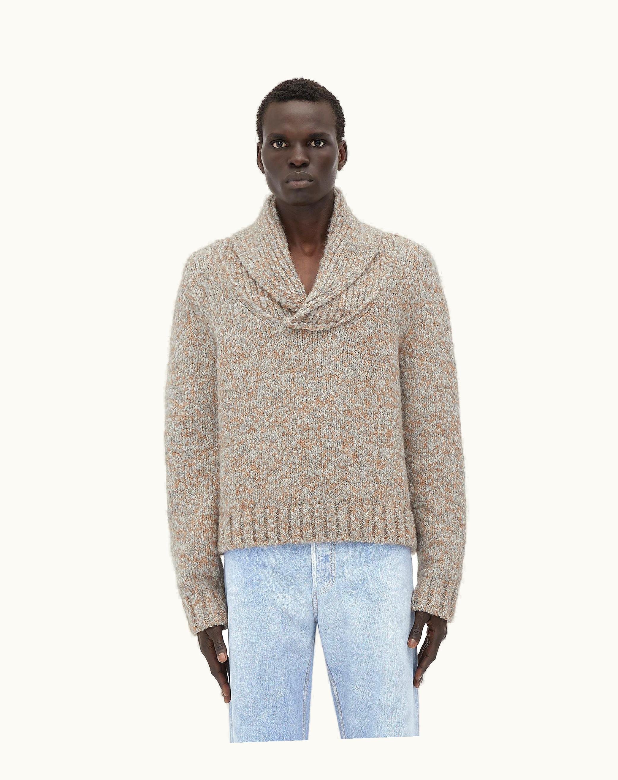Bottega Veneta Bottega Veneta Men's Alpaca Shawl Collar Sweater In Camel / Grey Melange