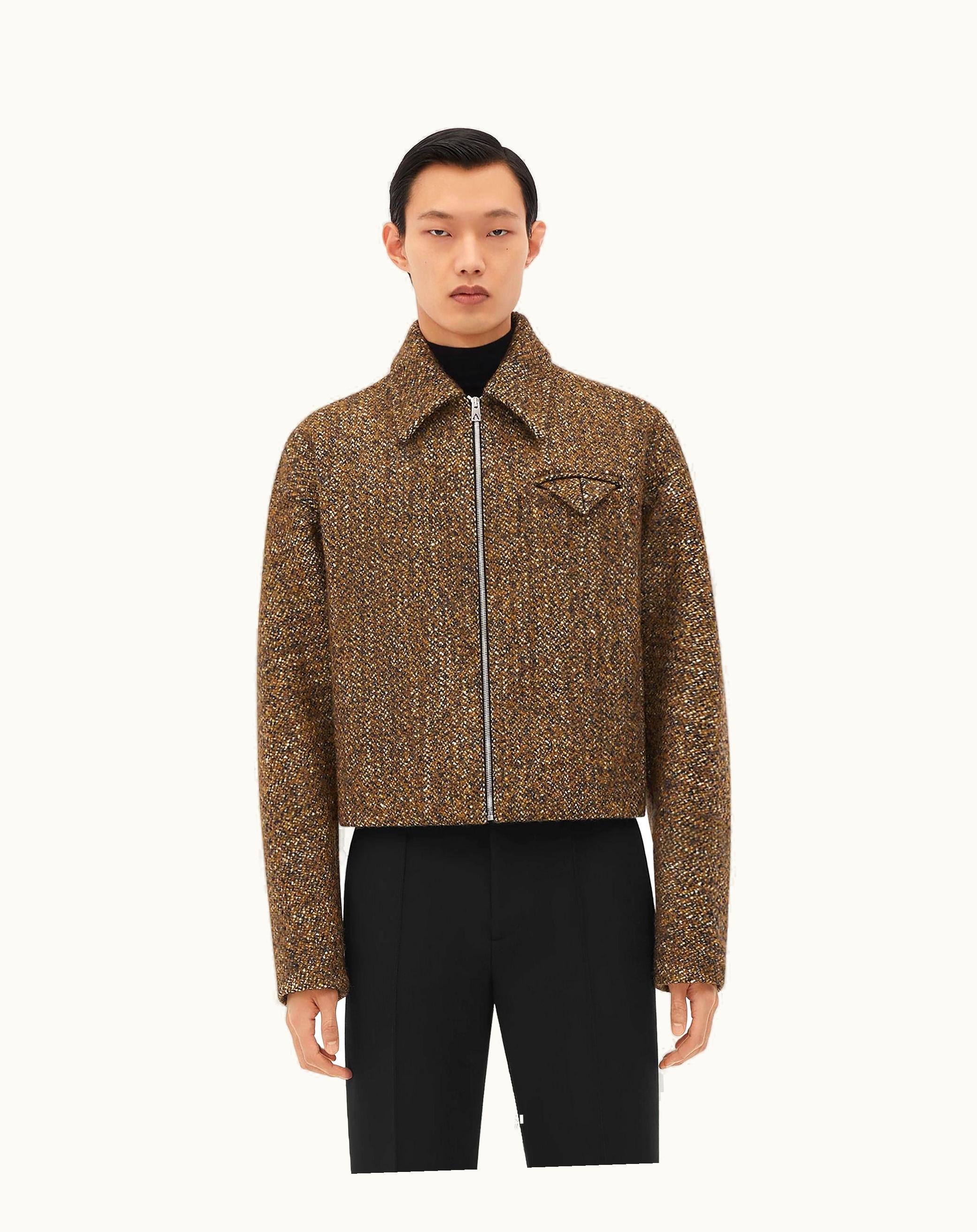 Bottega Veneta Bottega Veneta Men's Textured Wool Speckled Kimono Jacket In Ochre / Grey
