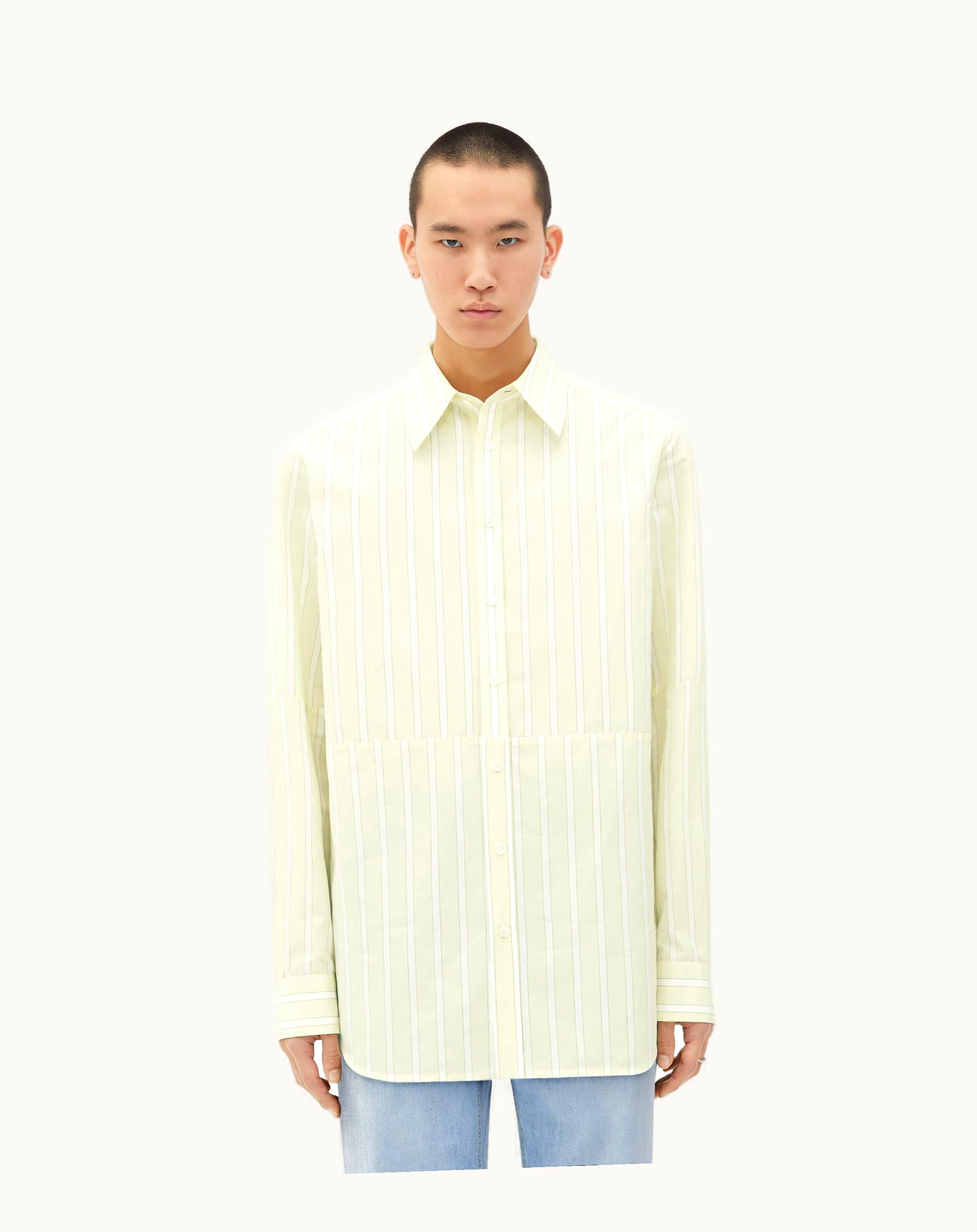 Bottega Veneta Bottega Veneta Men's Cotton And Linen Relaxed Striped Shirt In Camomile / Light Khaki