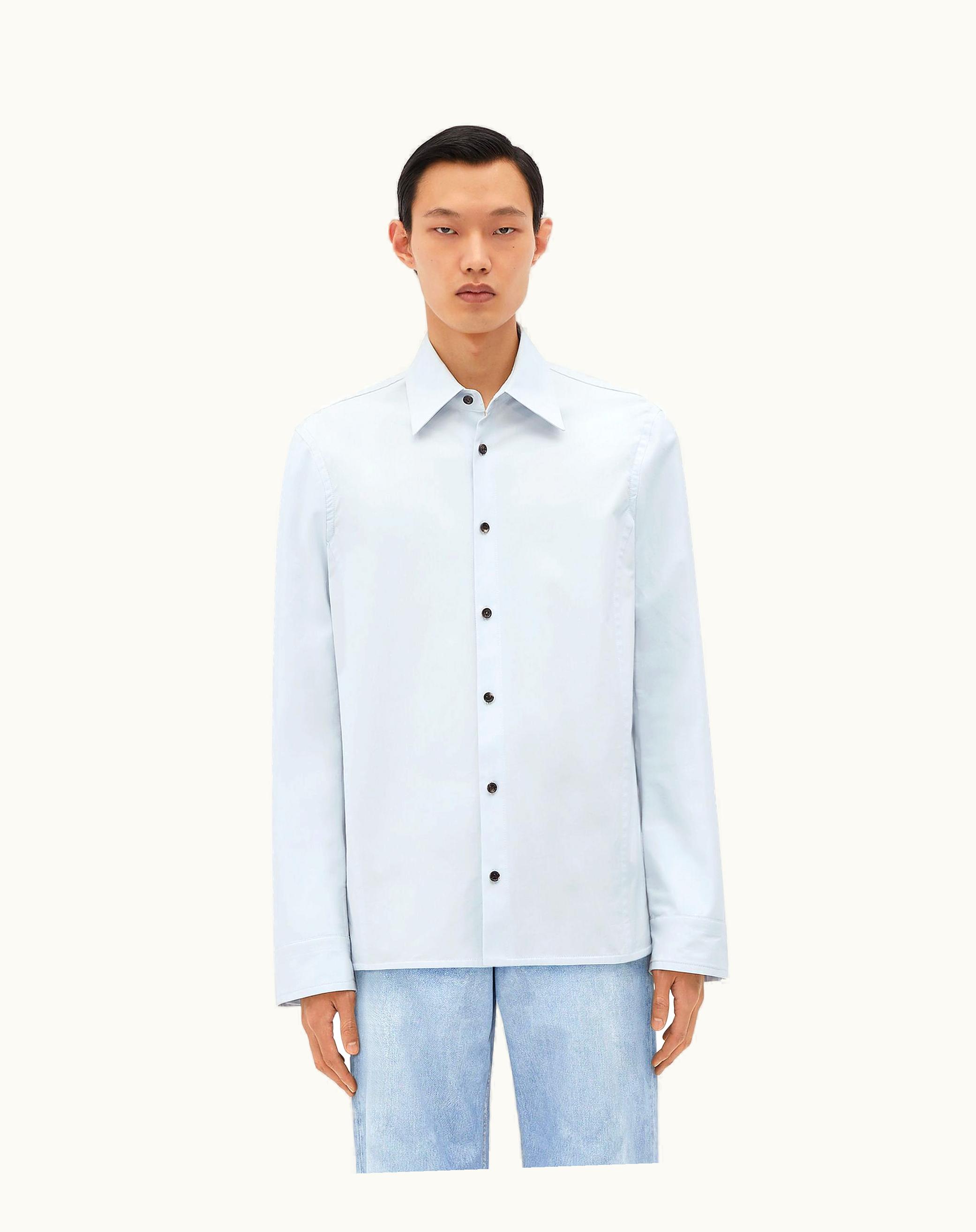 Bottega Veneta Bottega Veneta Men's Cotton Shirt With Storm Flap In Morning Mist