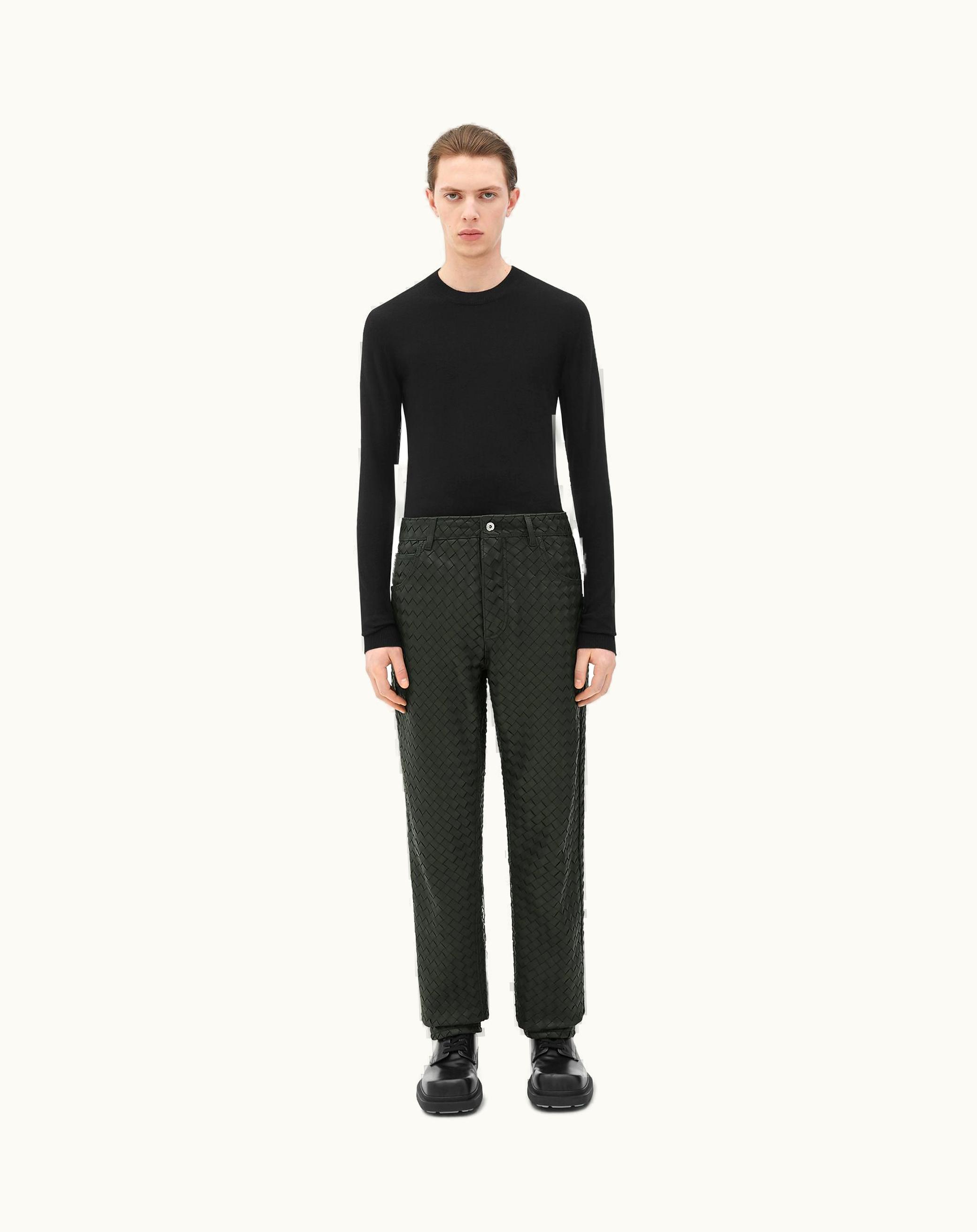 Bottega Veneta Bottega Veneta Men's Intrecciato Leather Straight Leg Pants In Green