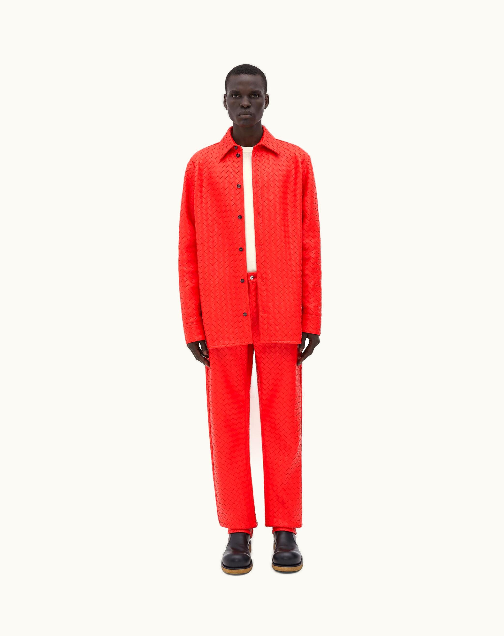 Bottega Veneta Bottega Veneta Men's Intrecciato Relaxed Leather Shirt In Poppy