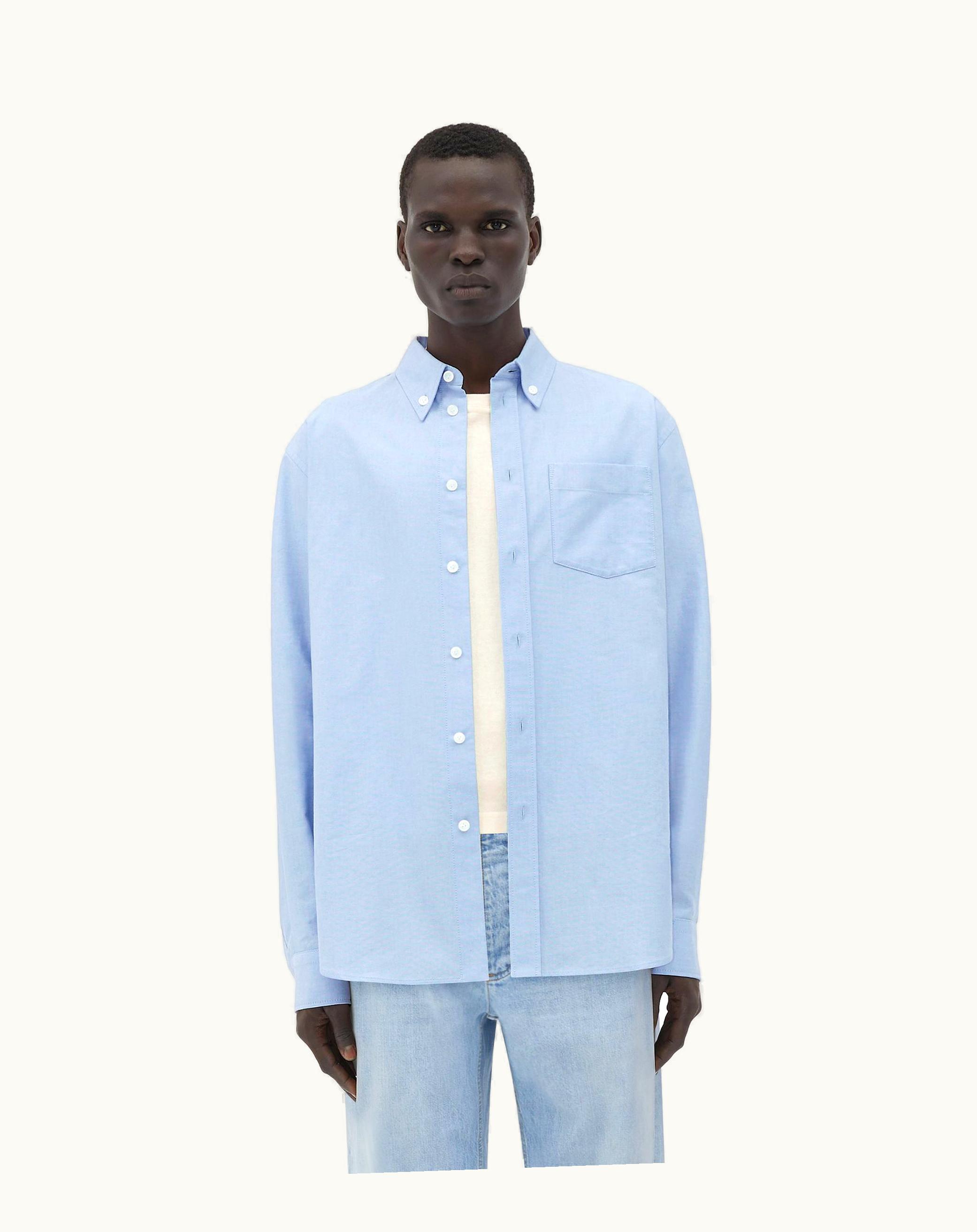 Bottega Veneta Bottega Veneta Men's Cotton Oxford Relaxed Shirt In Light Blue / White