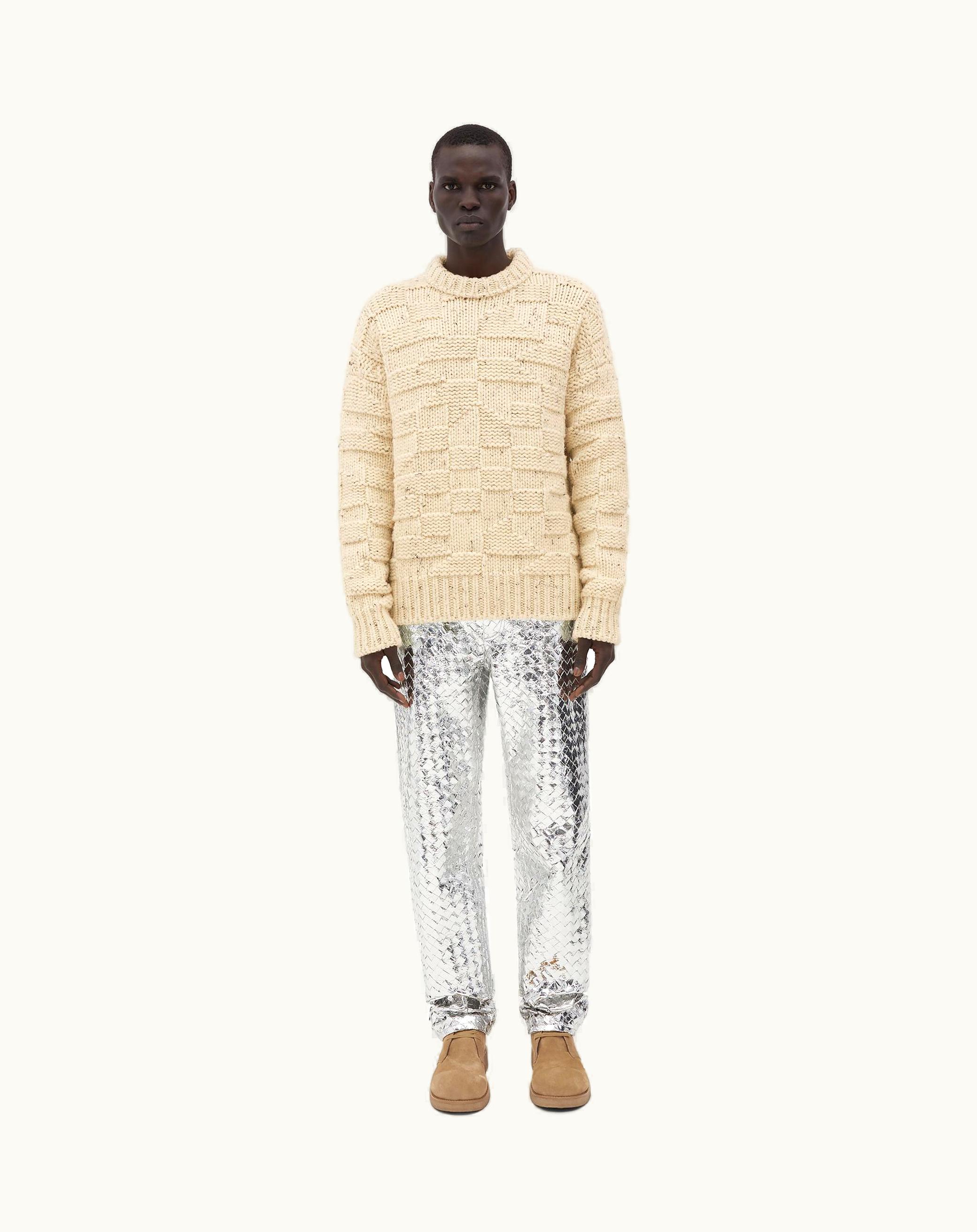 Bottega Veneta Bottega Veneta Men's Heavy Intreccio Graphic Wool Sweater In String