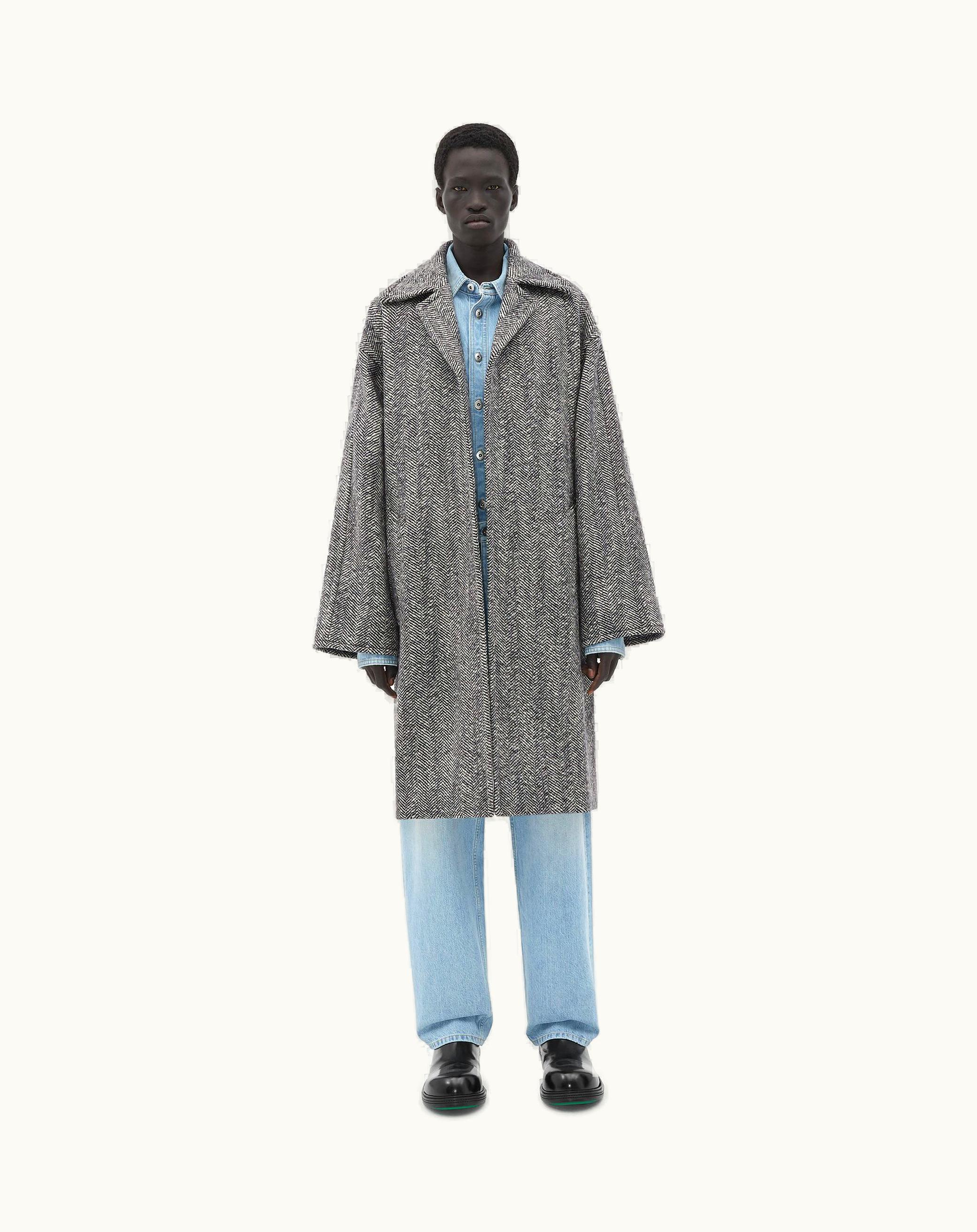 Bottega Veneta Bottega Veneta Men's Felted Wool Chevron Coat In Black / White