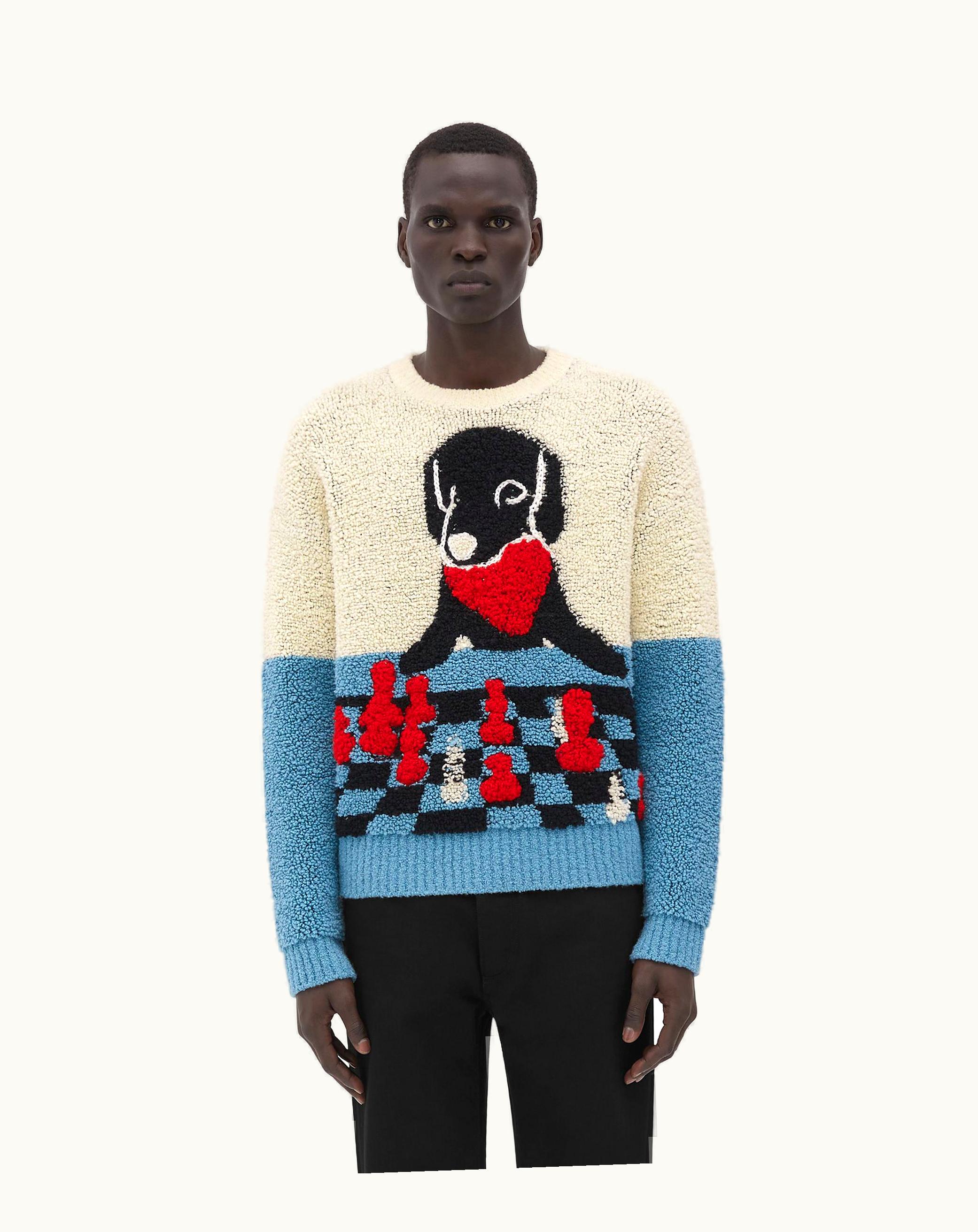 Bottega Veneta Bottega Veneta Men's Heavy Wool Jacquard John John Sweater In Chalk / Dusk