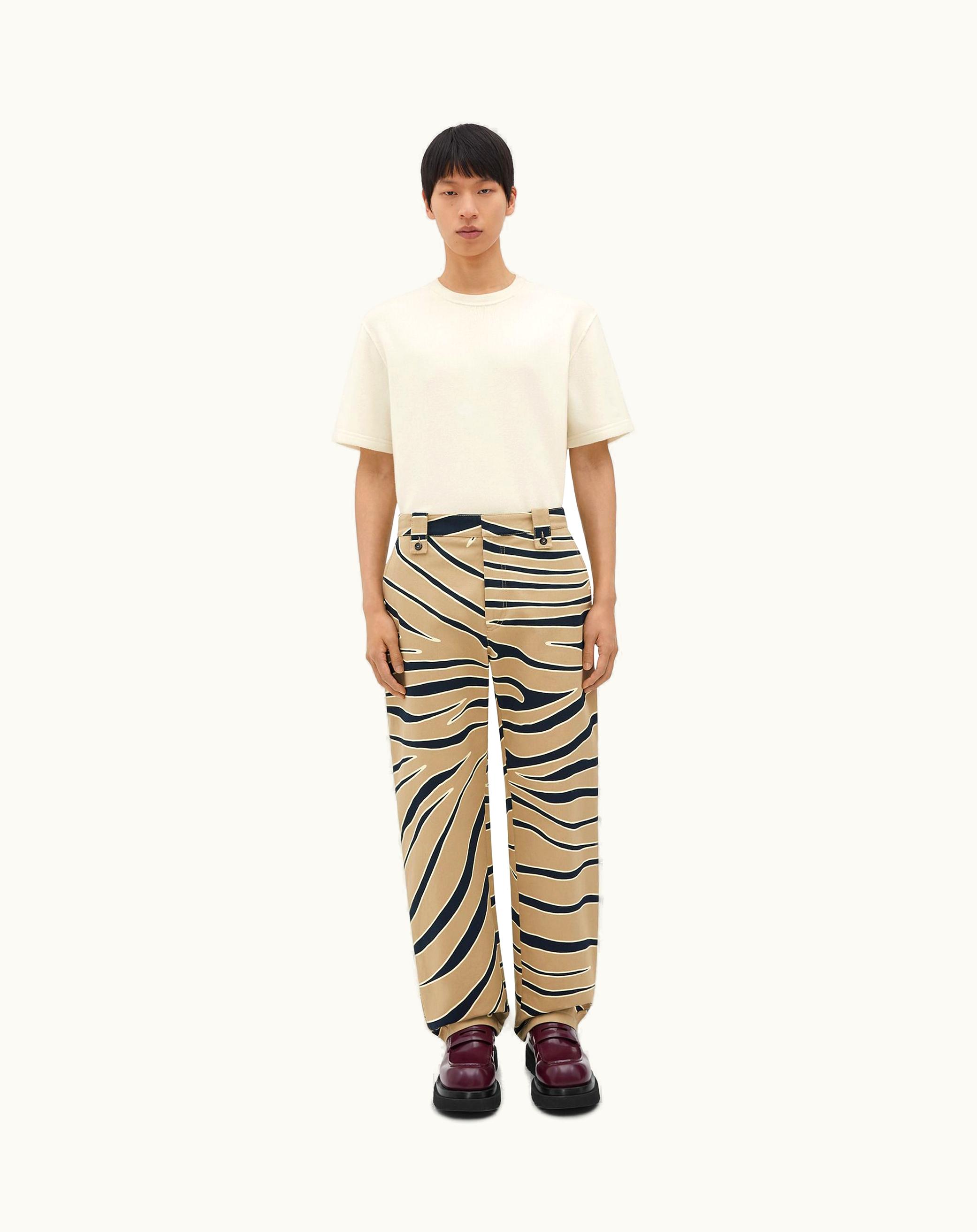 Bottega Veneta Bottega Veneta Men's Animal Print Cotton Cargo Pants In Sesame / Navy / Camomile