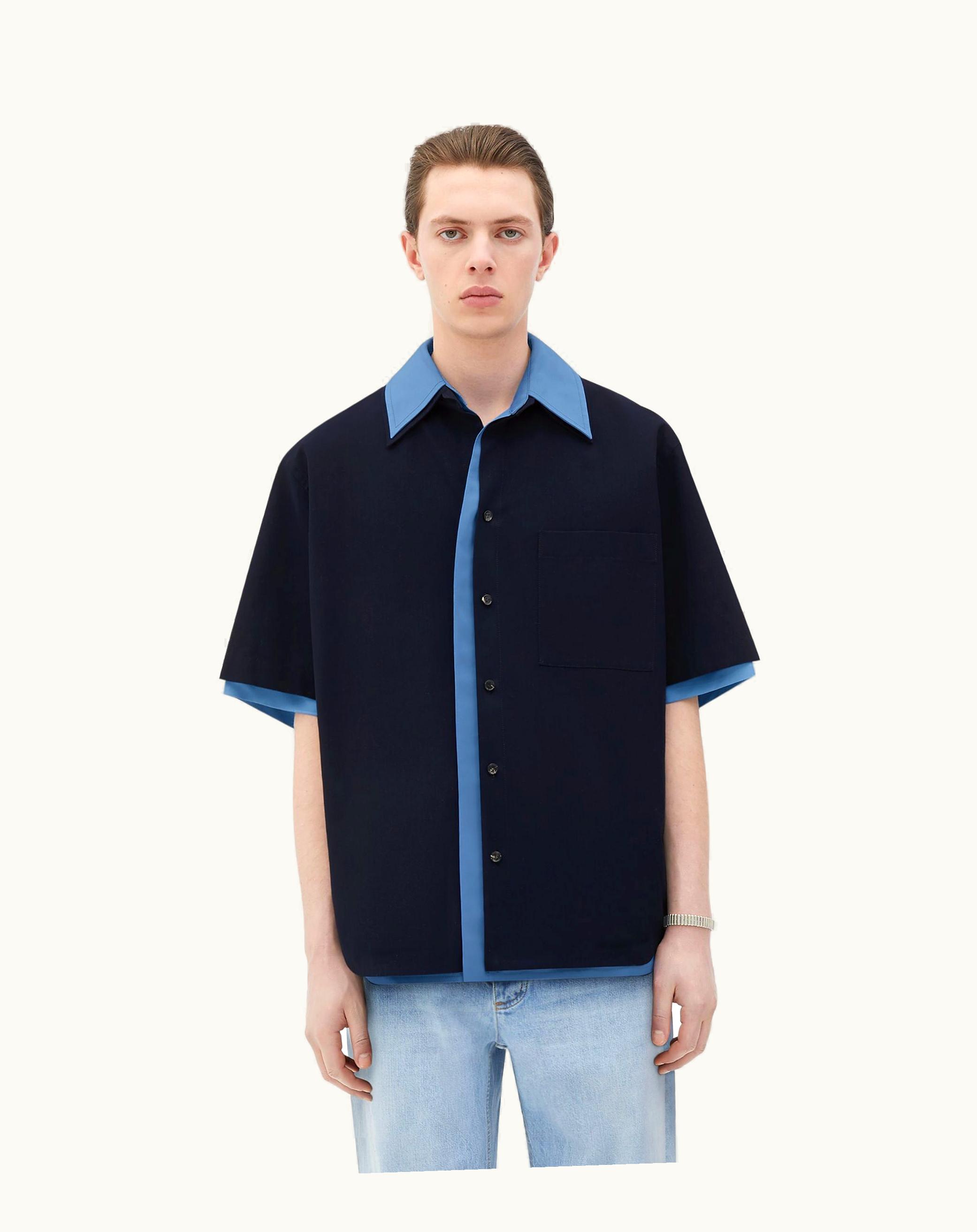 Bottega Veneta Bottega Veneta Men's Double Layer Cotton And Viscose Shirt In Abyss / Surf
