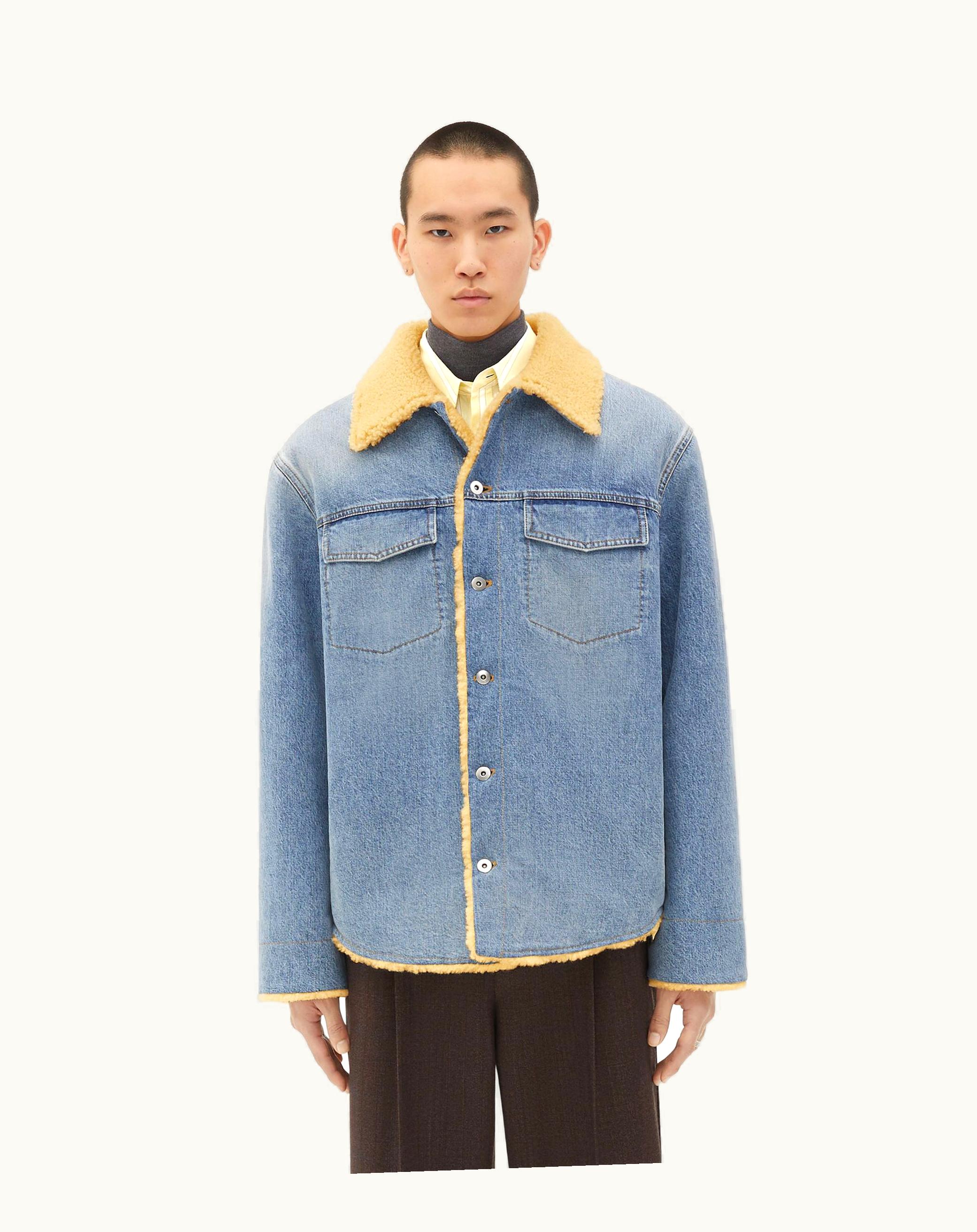 Bottega Veneta Bottega Veneta Men's Shearling And Denim Jacket In Beige / Indigo