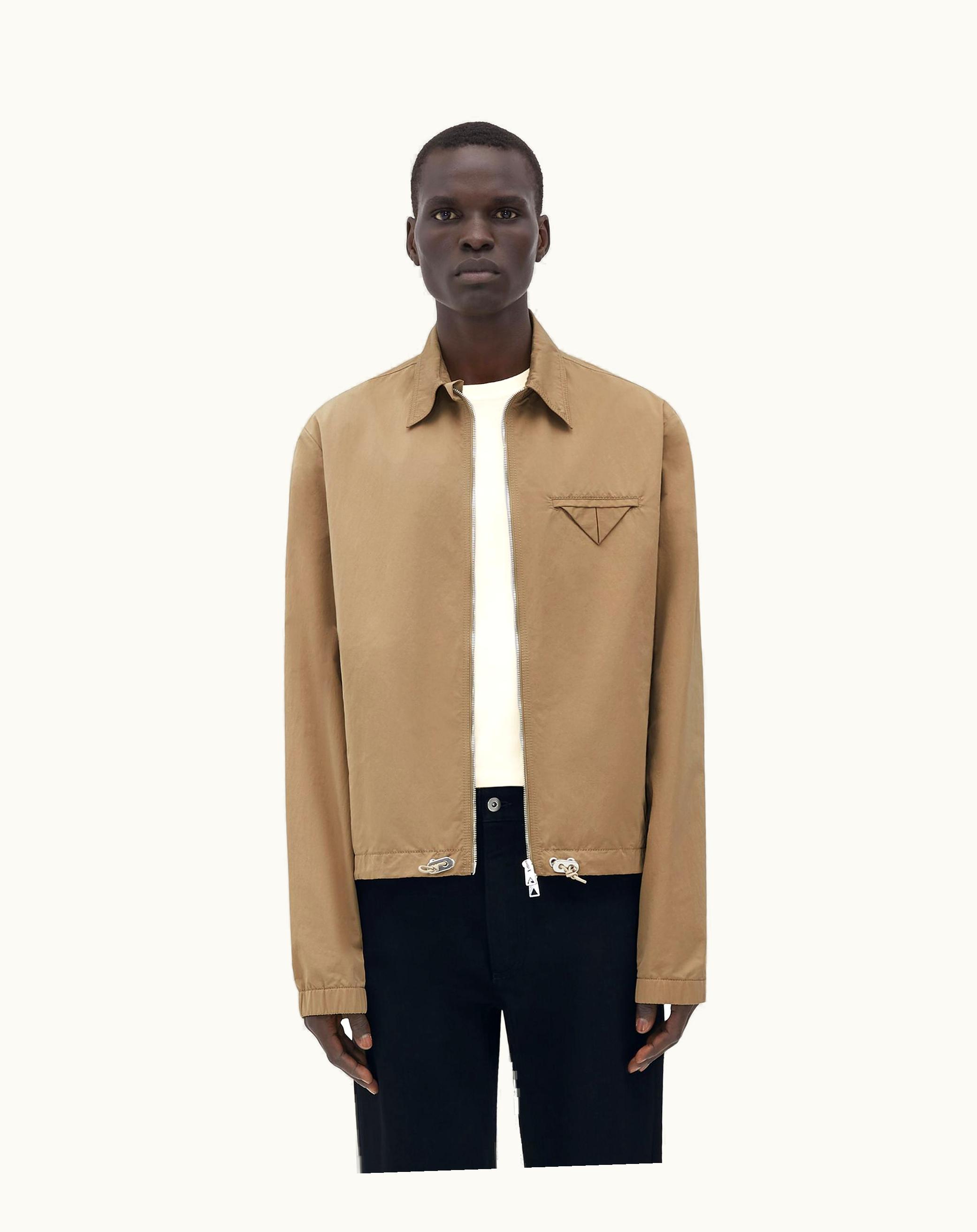 Bottega Veneta Bottega Veneta Men's Triangle Pocket Tech Nylon Jacket In Sesame