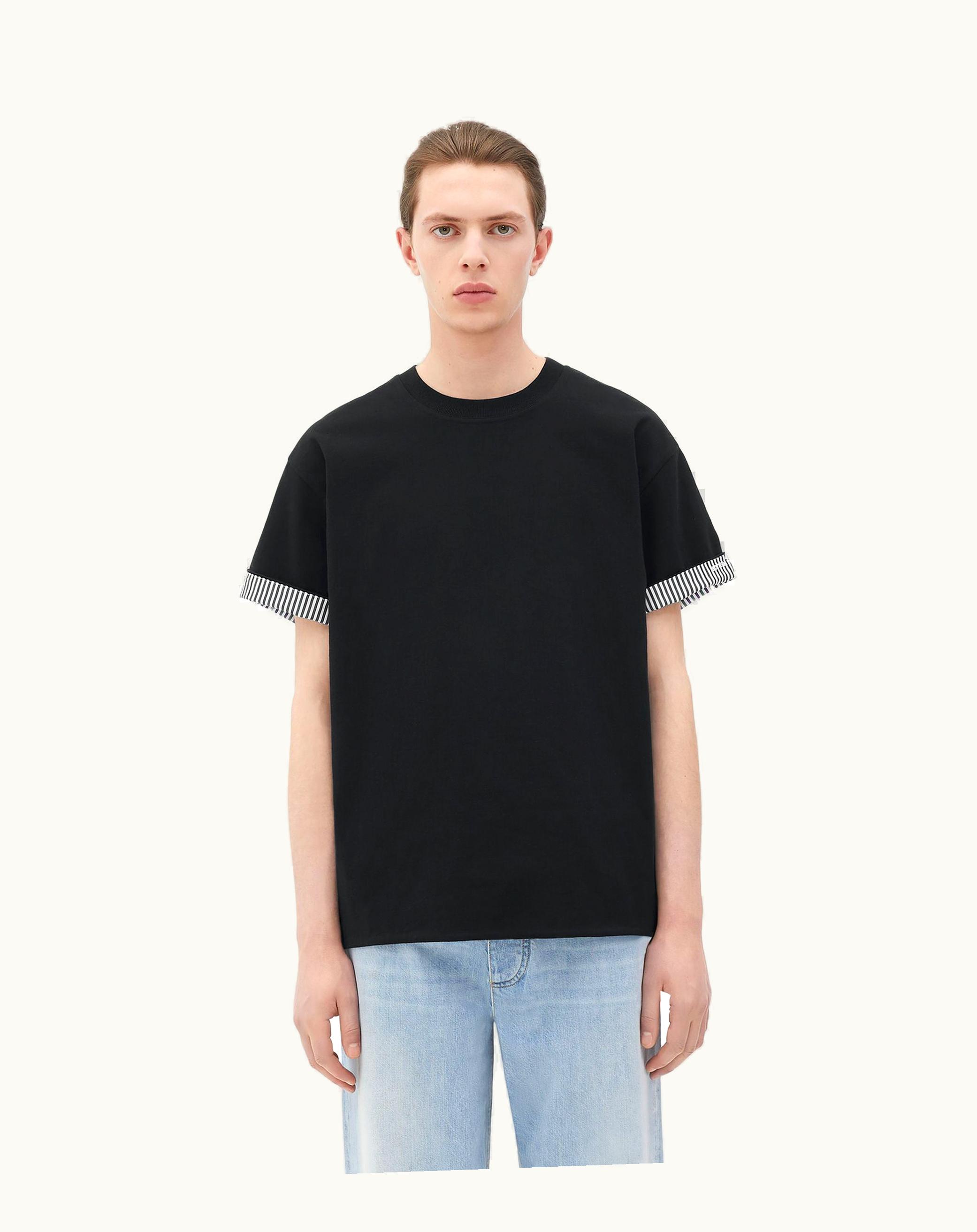 Bottega Veneta Bottega Veneta Men's Double Layer Striped Cotton T-Shirt In Black