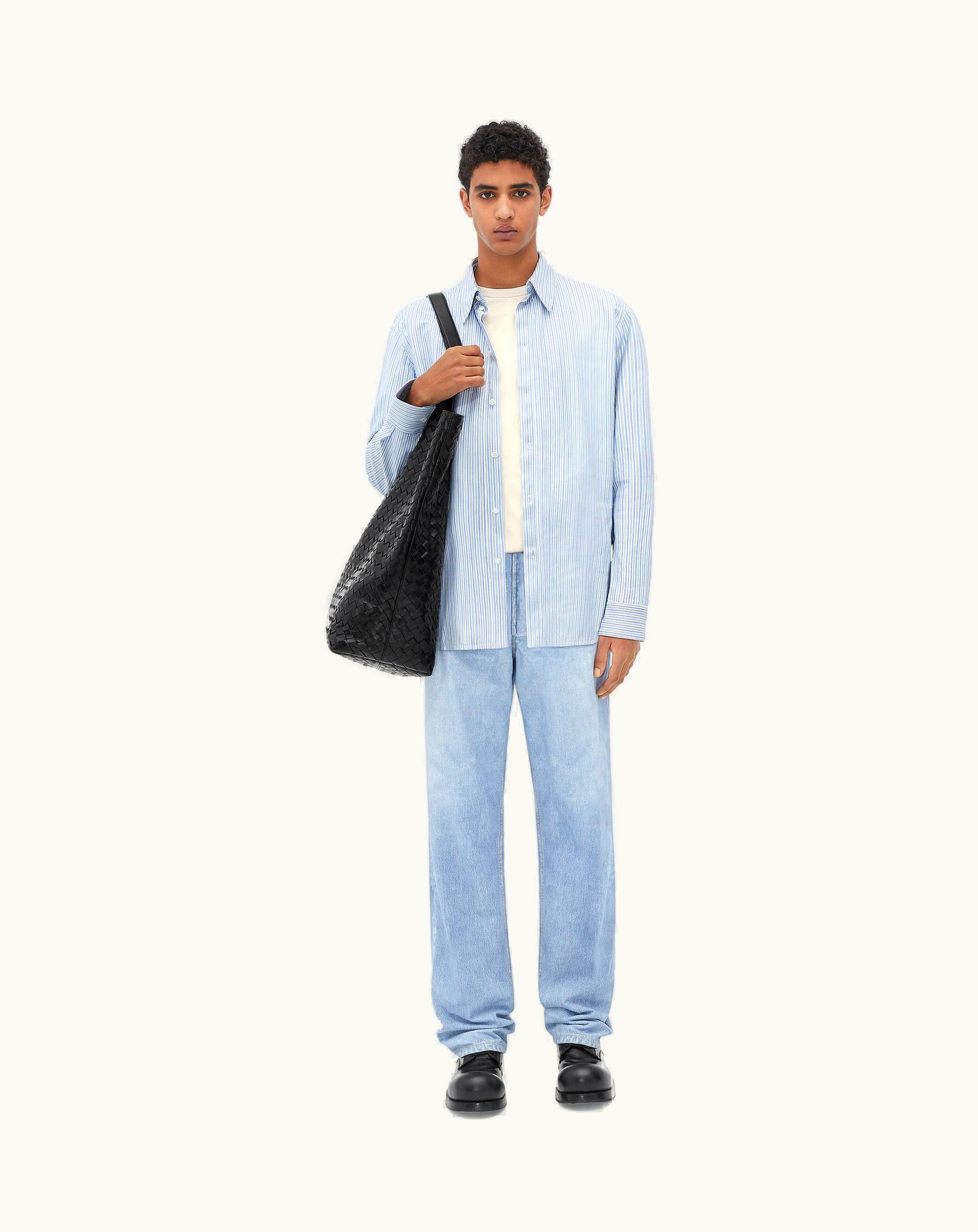 Bottega Veneta Bottega Veneta Men's Relaxed Fit Printed Leather Shirt In Light Blue / White