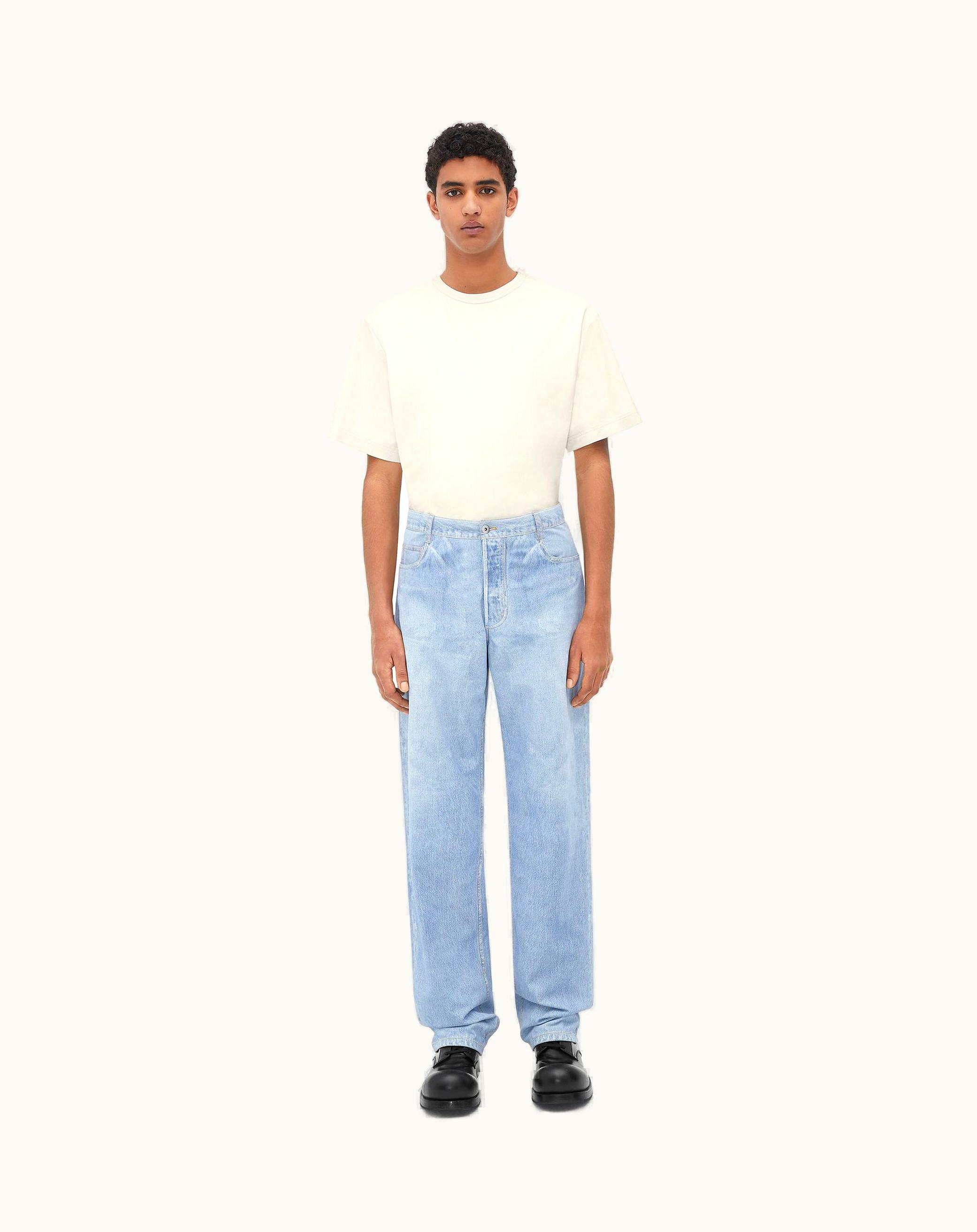 Bottega Veneta Bottega Veneta Men's Printed Leather Wide Leg Denim In Light Blue