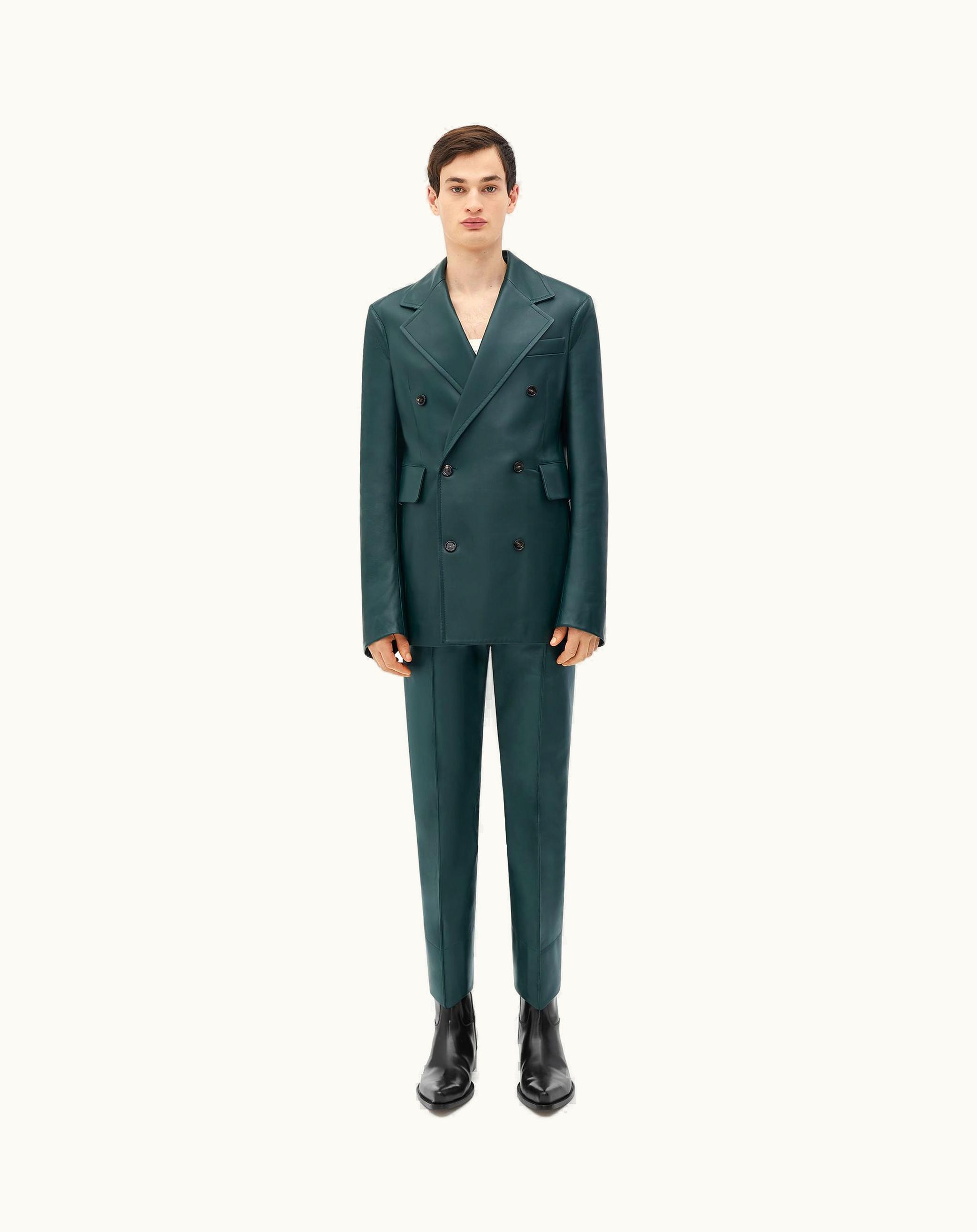 Bottega Veneta Bottega Veneta Men's Curved Sleeves Leather Jacket In Petrol