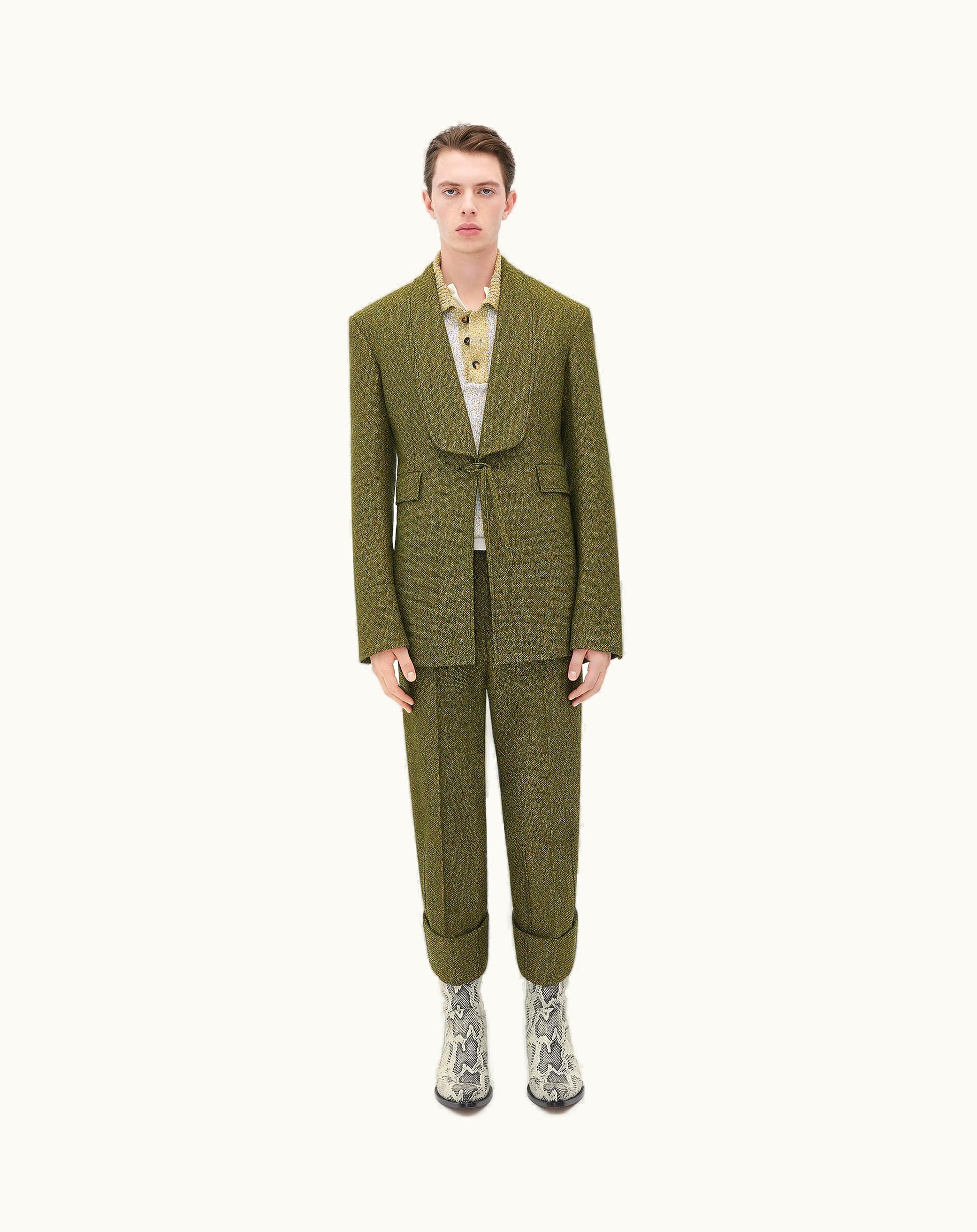 Bottega Veneta Bottega Veneta Men's Shawl Collar Textured Cotton Jacket In Black / Yellow