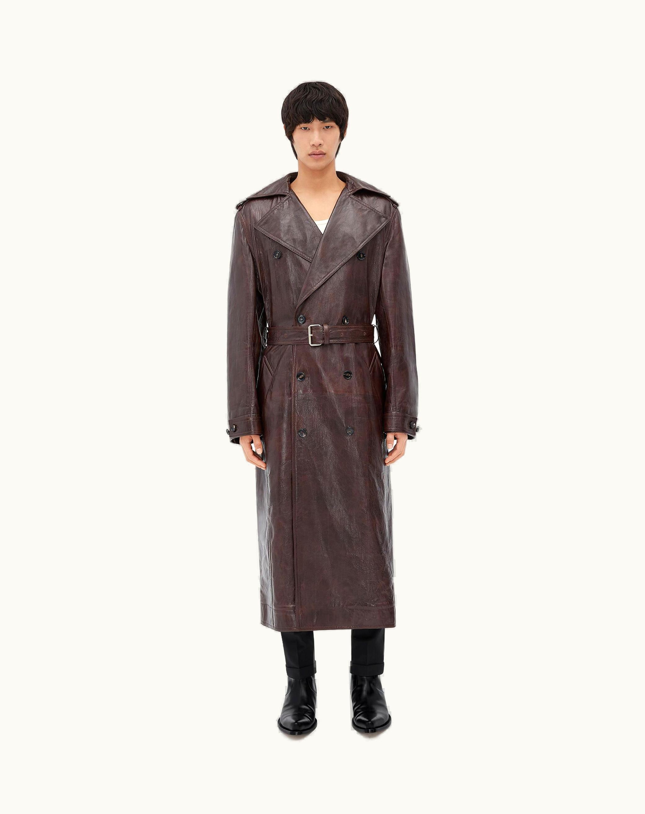 Bottega Veneta Bottega Veneta Men's Oversized Fit Embossed Leather Trench Coat In Java