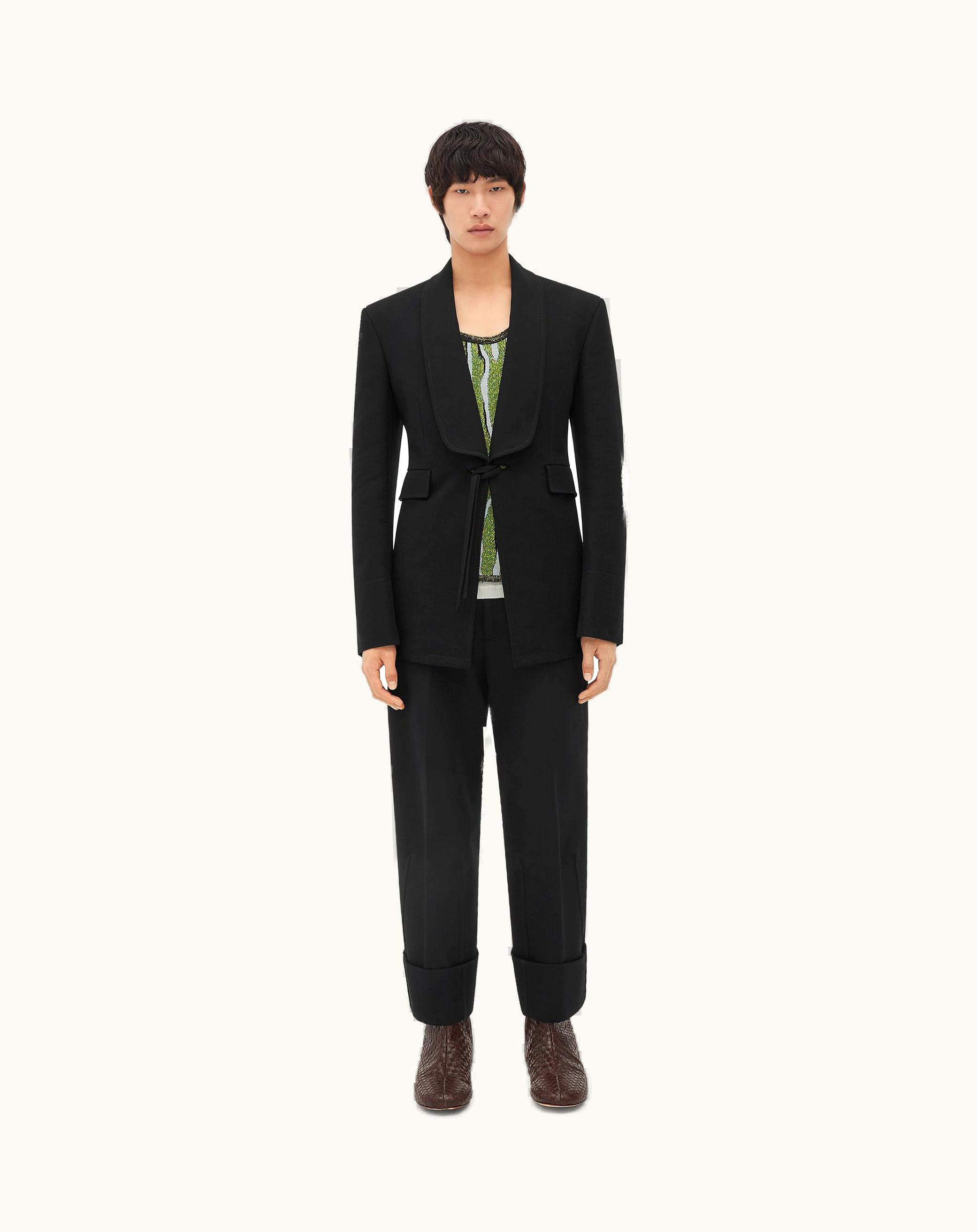 Bottega Veneta Bottega Veneta Men's Shawl Collar Ottoman Light Cotton Jacket In Black