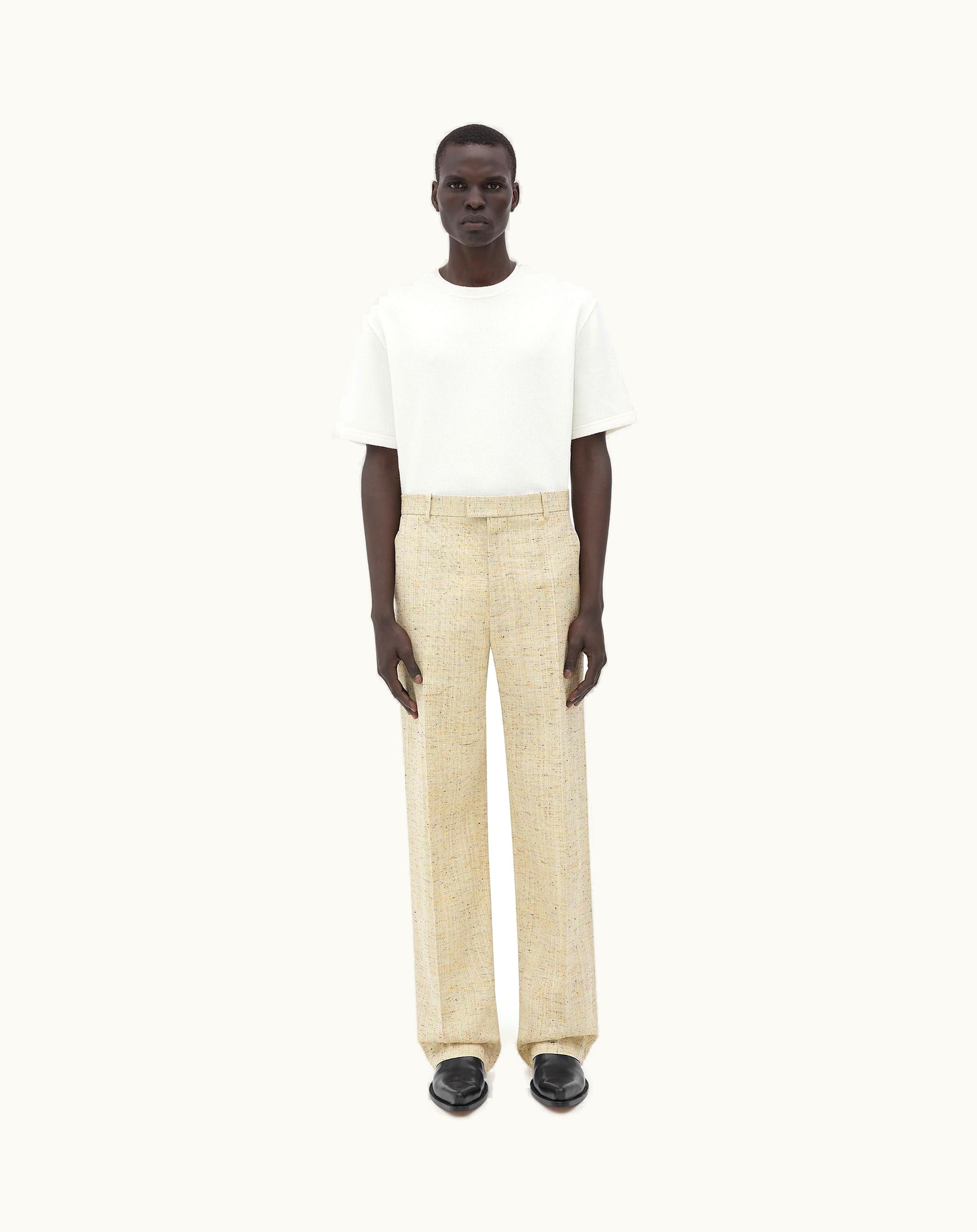 Bottega Veneta Bottega Veneta Men's Shantung Silk Trousers In Chalk / Yellow / Thunder