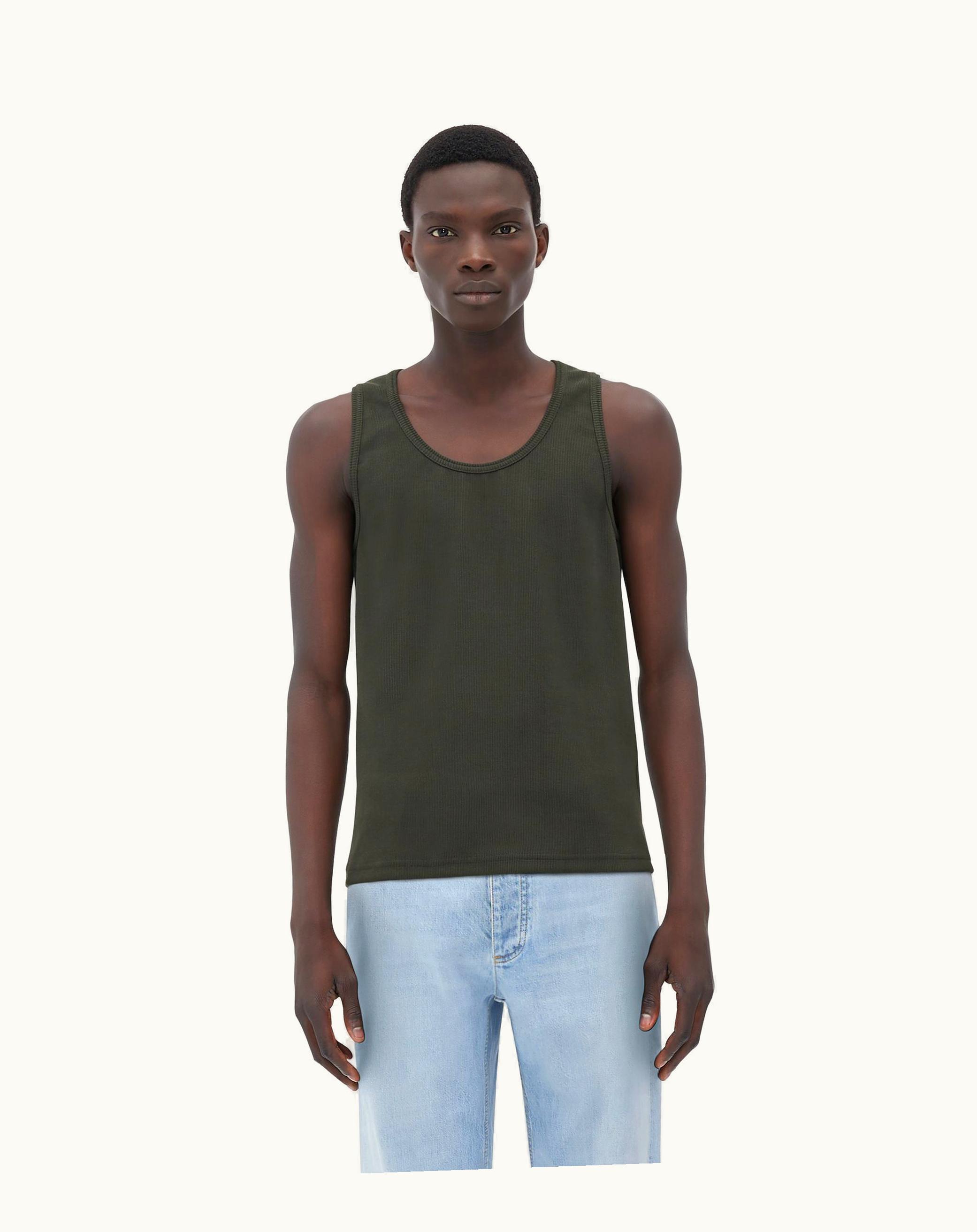 Bottega Veneta Bottega Veneta Men's Slim Fit Cotton Stretch Ribbed Tank Top In Dark Green