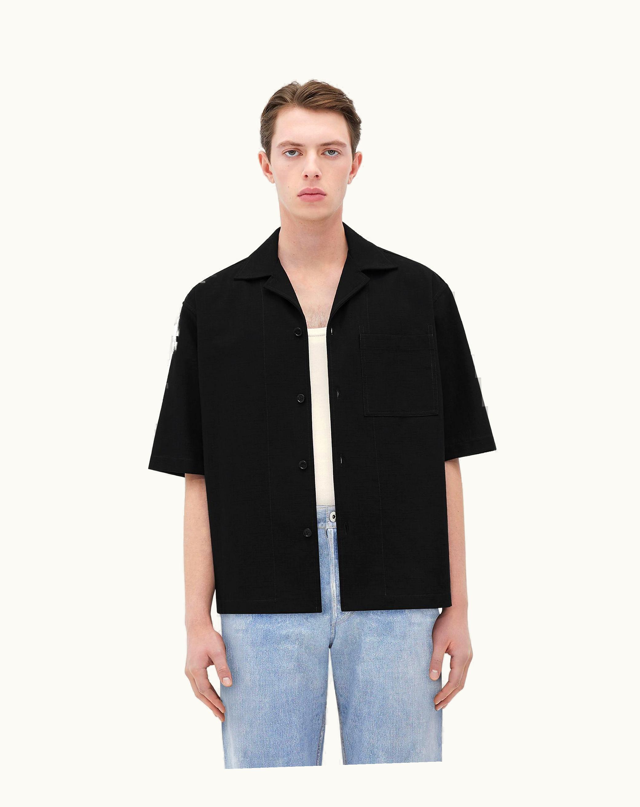 Bottega Veneta Bottega Veneta Men's Relaxed Fit Short-Sleeved Textured Cotton Shirt In Black