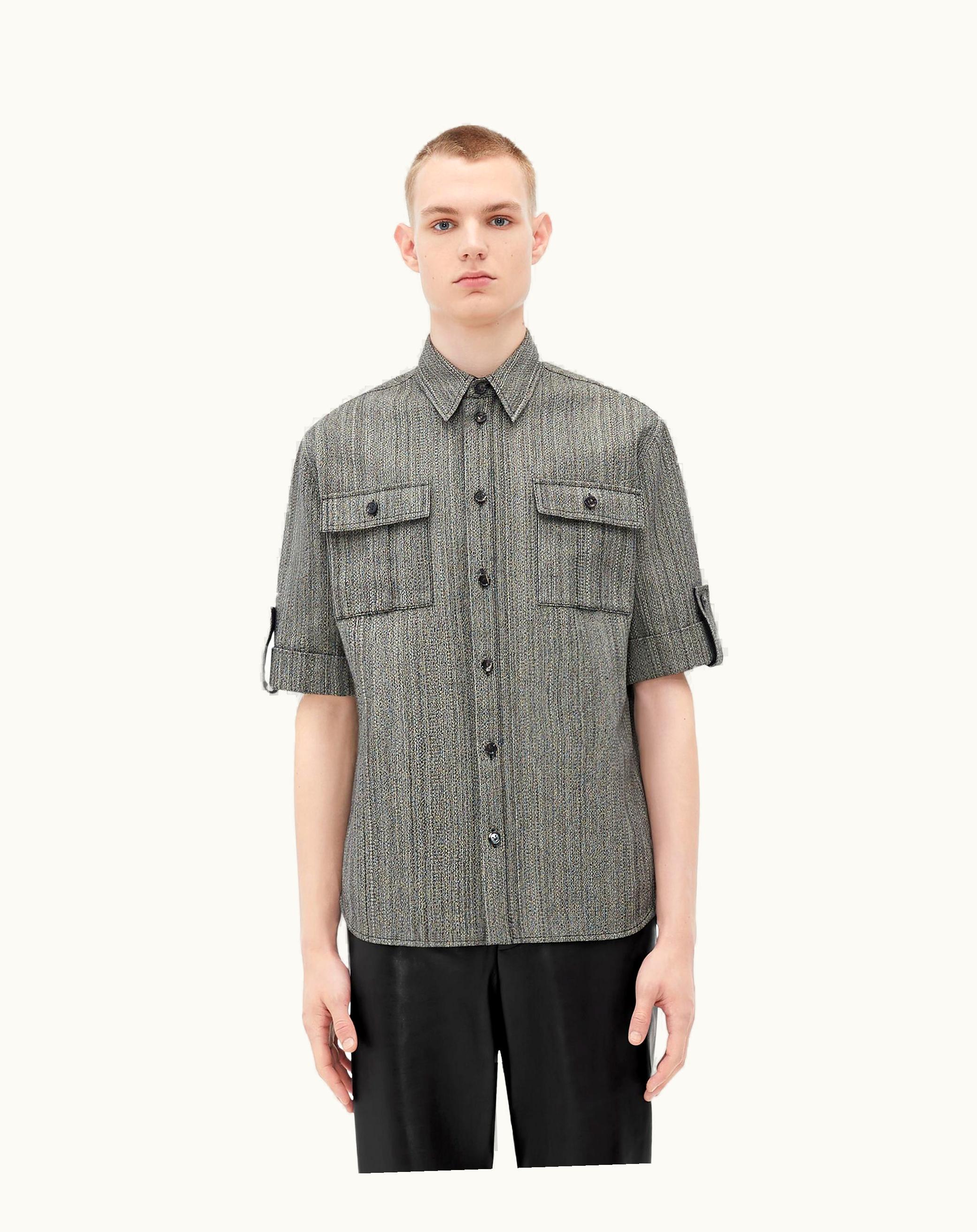 Bottega Veneta Bottega Veneta Men's Short-Sleeved Multicoloured Cotton Shirt In Black / Beige / White