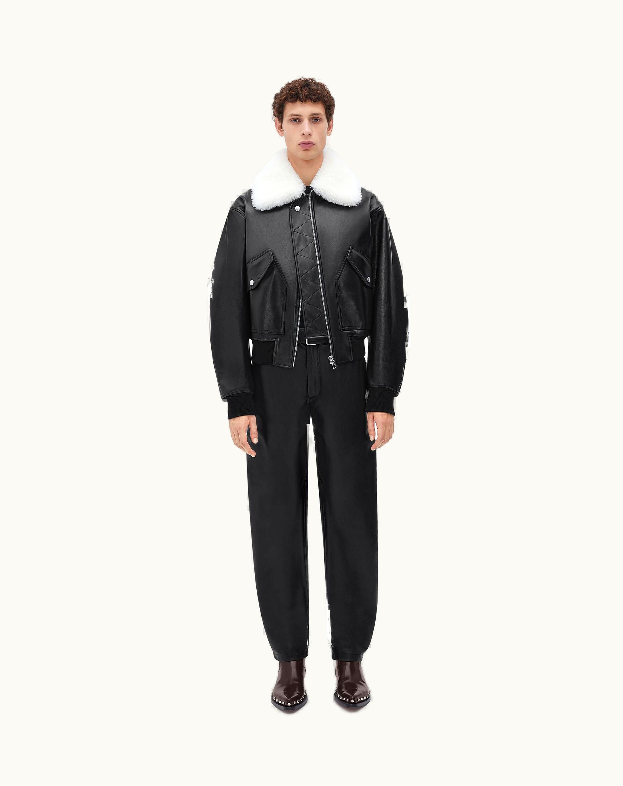 Bottega Veneta Bottega Veneta Men's Shearling Collar Leather Jacket In Black