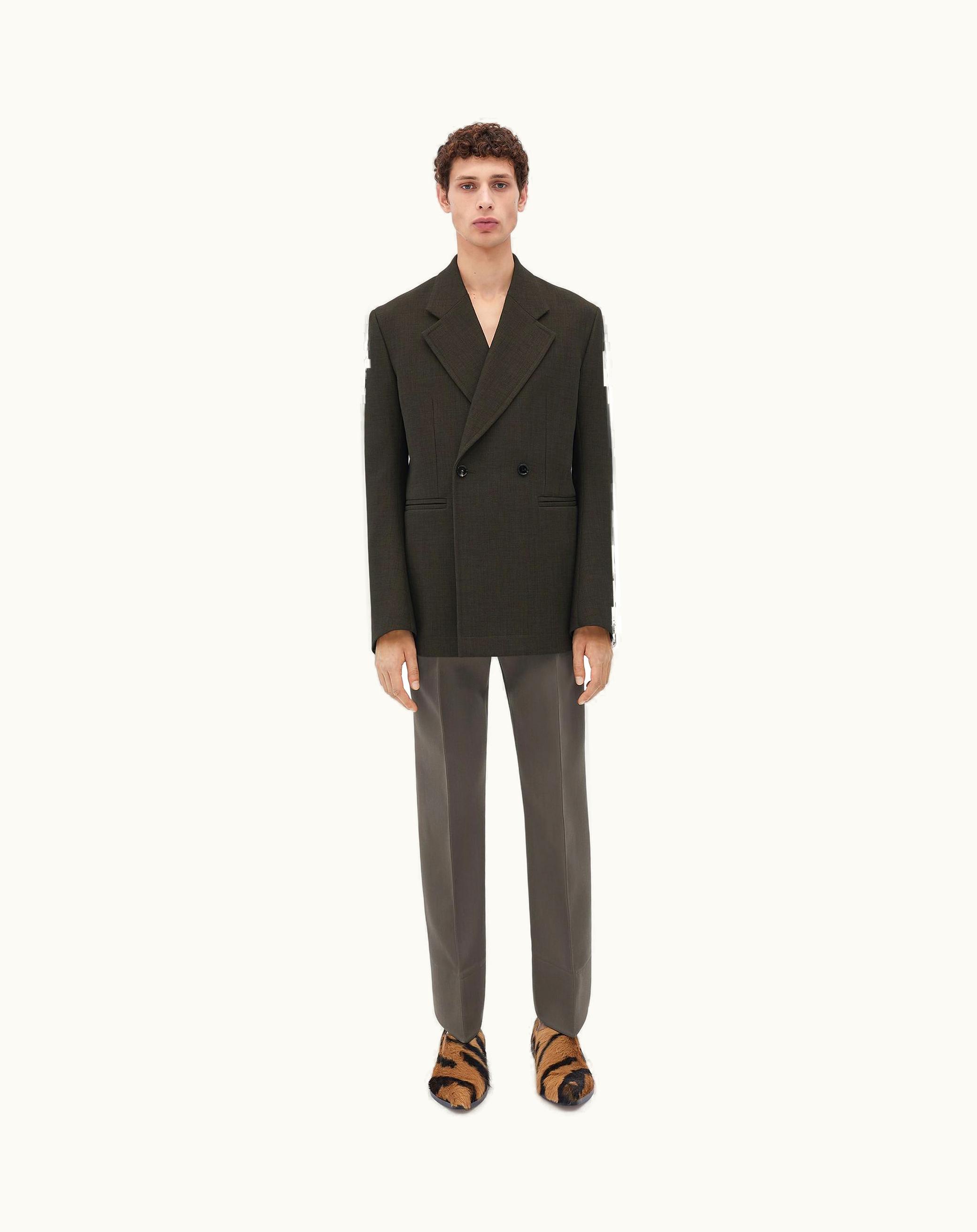 Bottega Veneta Bottega Veneta Men's Curved Sleeves Melange Wool Jacket In Dark Khaki Melange