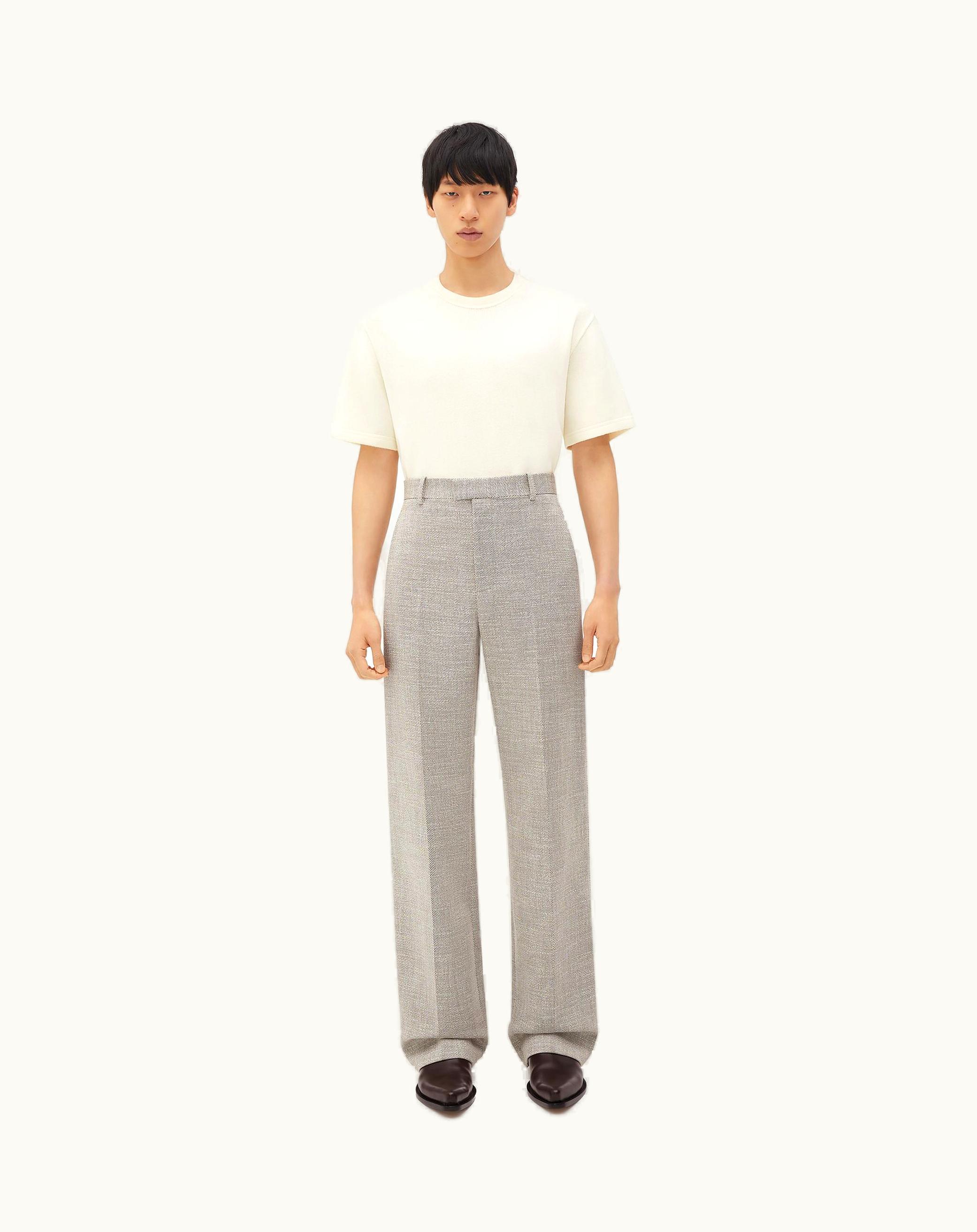 Bottega Veneta Bottega Veneta Men's Straight Leg Wool And Cotton Pants In Beige / White Melange