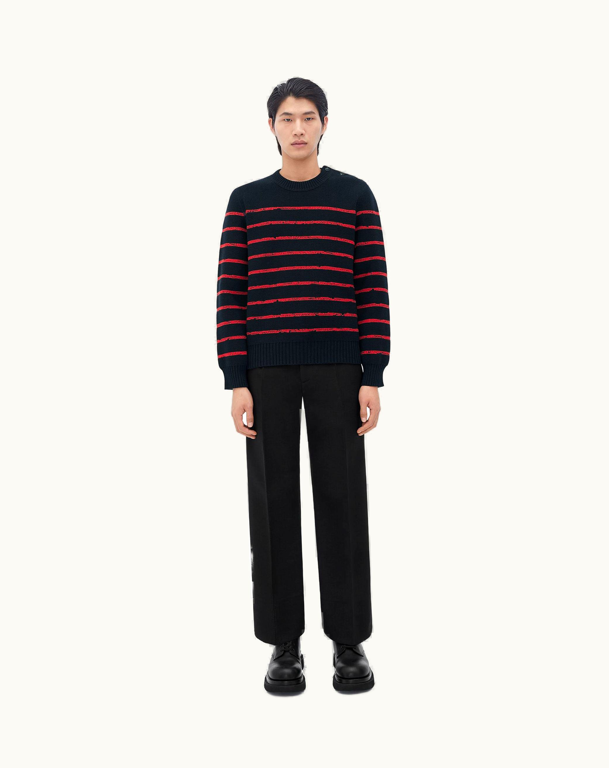Bottega Veneta Bottega Veneta Men's Jacquard Striped Wool Jumper In Midnight Blue / Tomato
