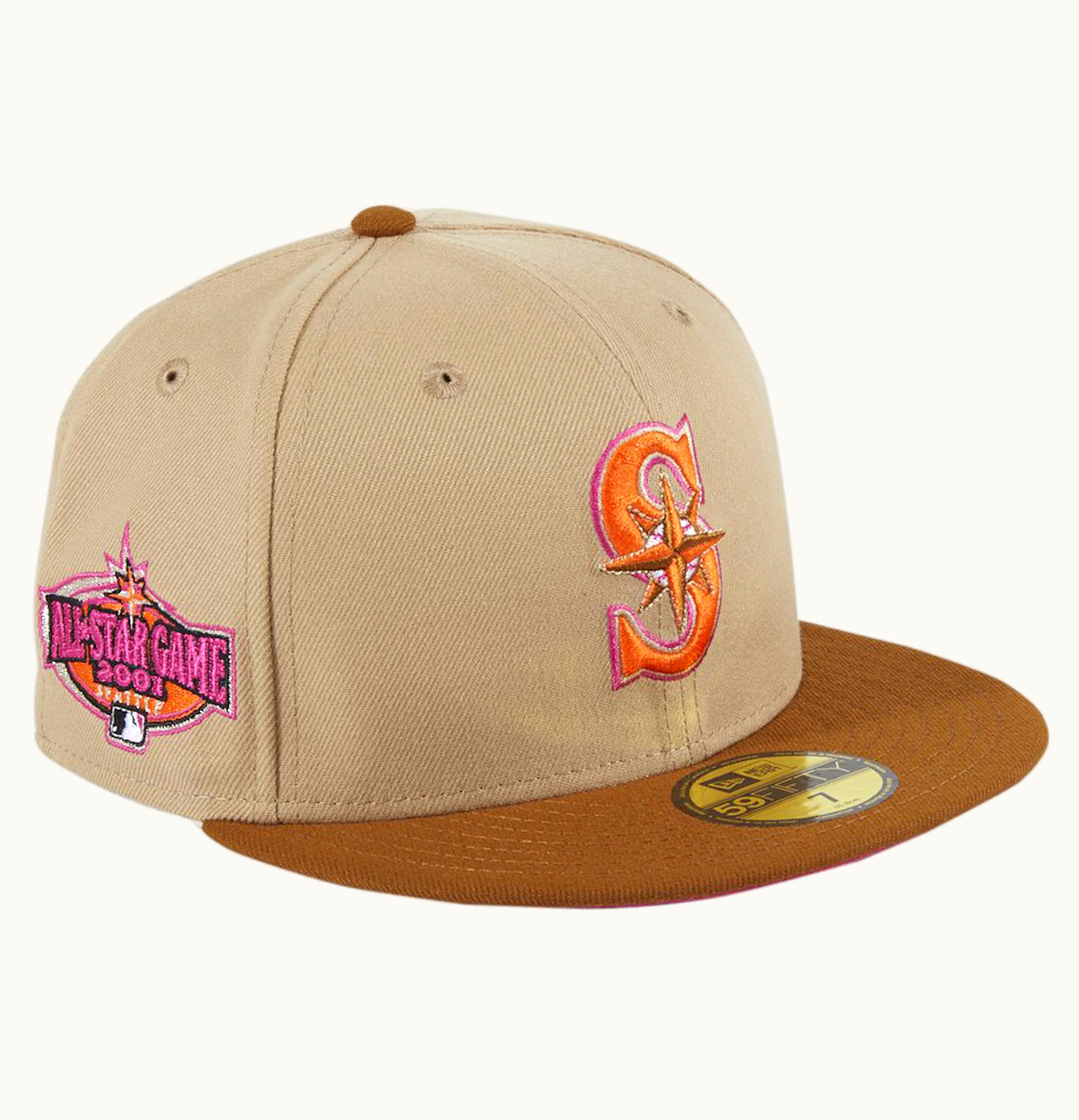New Era New Era Seattle Mariners PBJ 2001 All Star Game Patch Hat Club Exclusive 59Fifty Fitted Hat Tan Brown