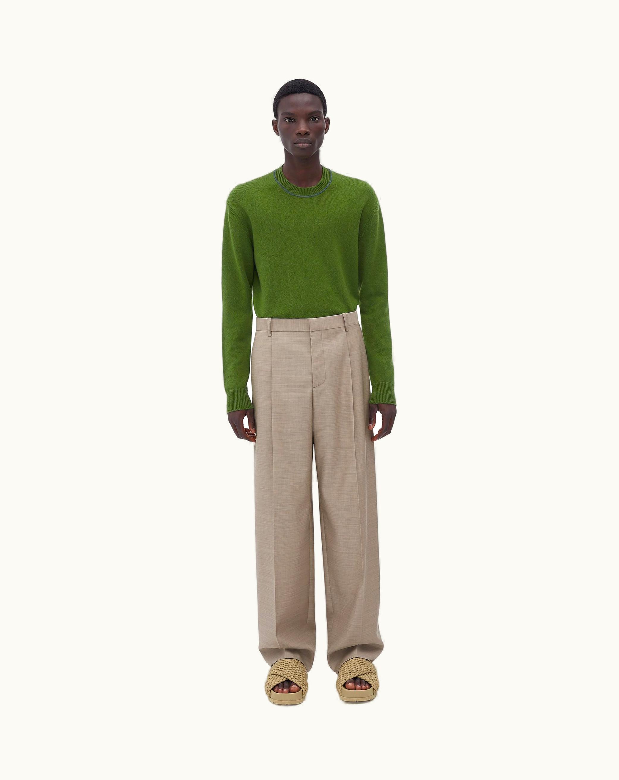 Bottega Veneta Bottega Veneta Men's Wide Leg Wool Pants In Sand Melange