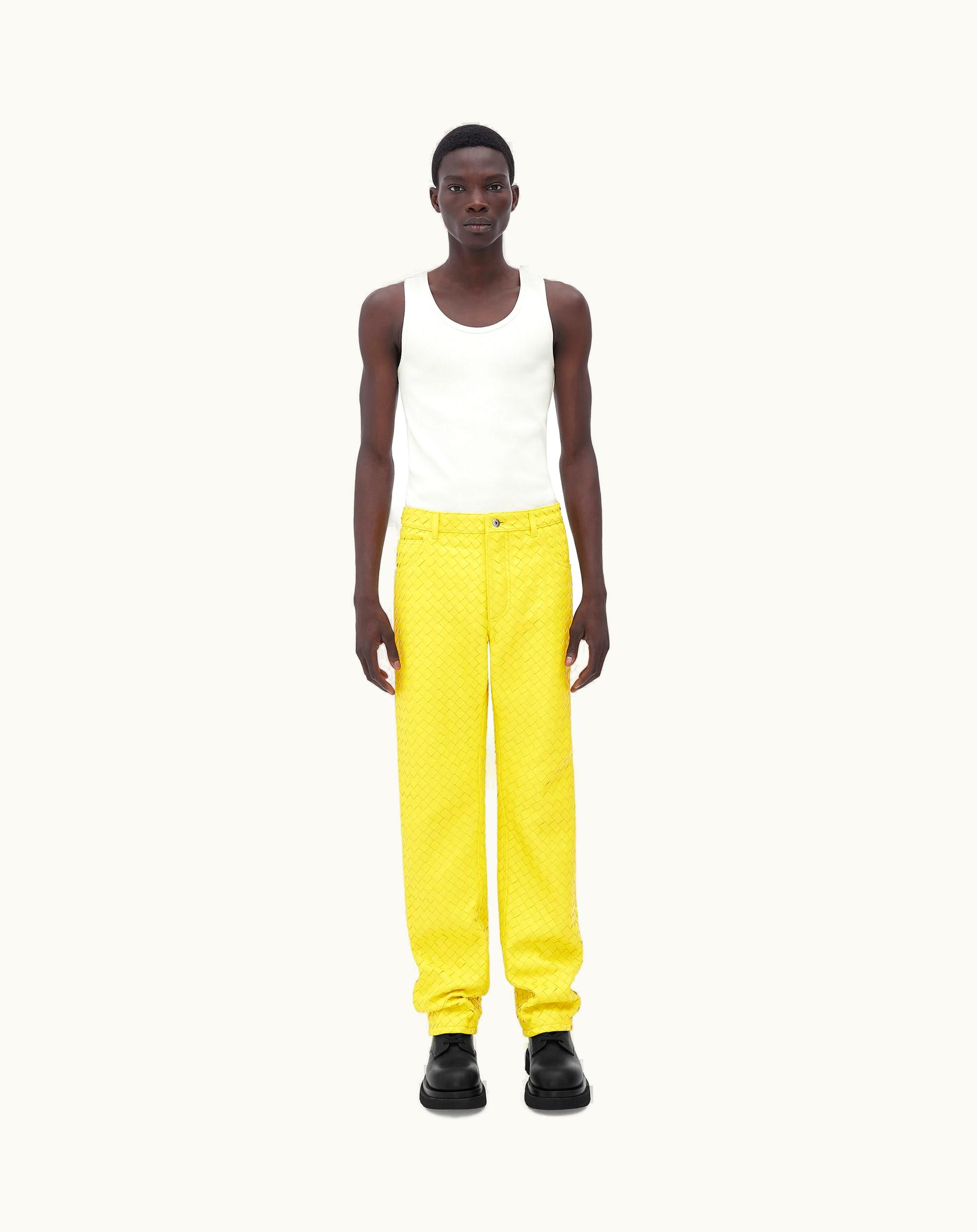 Bottega Veneta Bottega Veneta Men's Intrecciato Leather Pants In Lighthouse