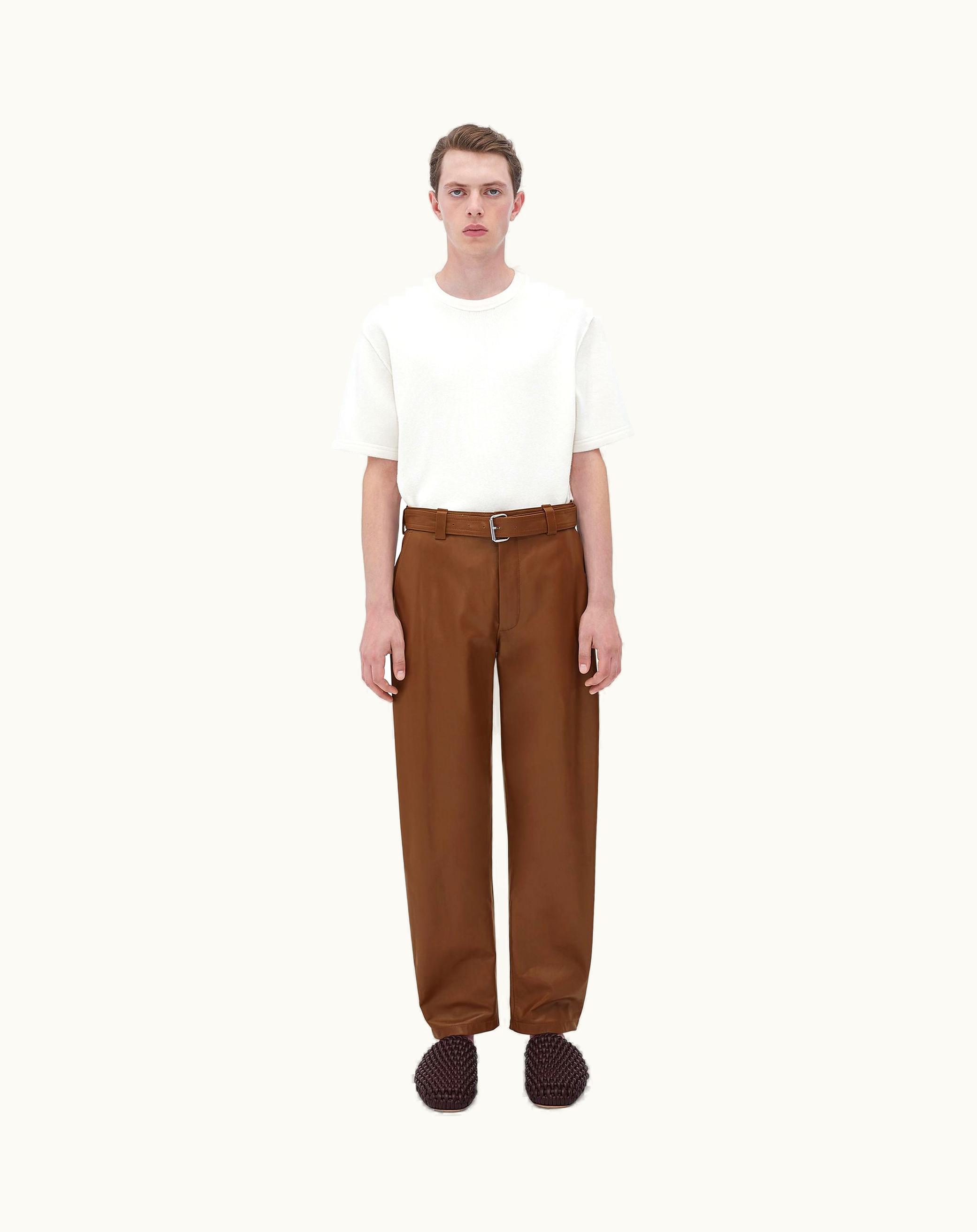 Bottega Veneta Bottega Veneta Men's Belted Leather Pants In Toffee