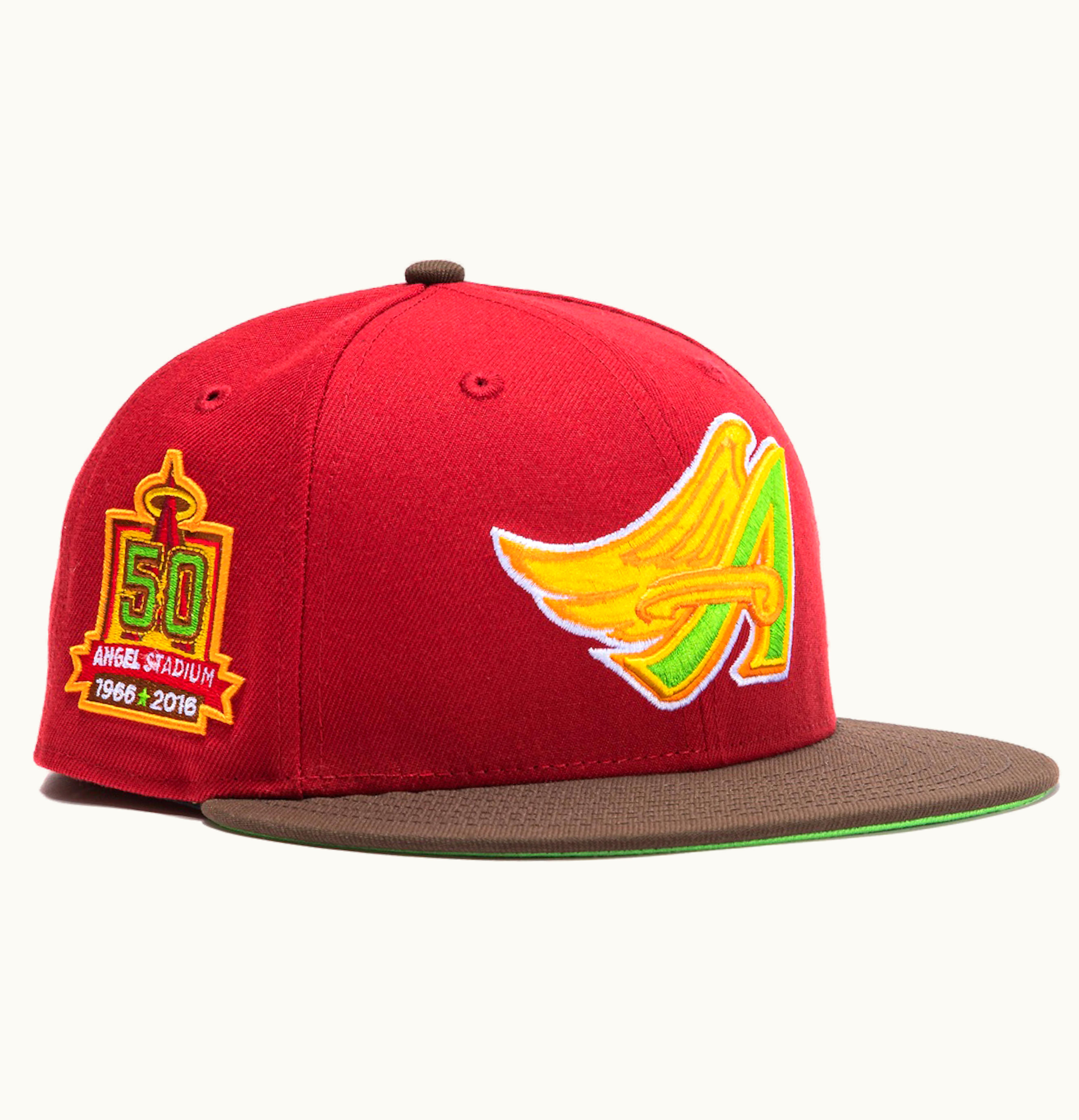 New Era New Era Los Angeles Angels Taco Pack 50th Anniversary Stadium Patch Hat Club Exclusive 59Fifty Fitted Hat Cardinal Brown