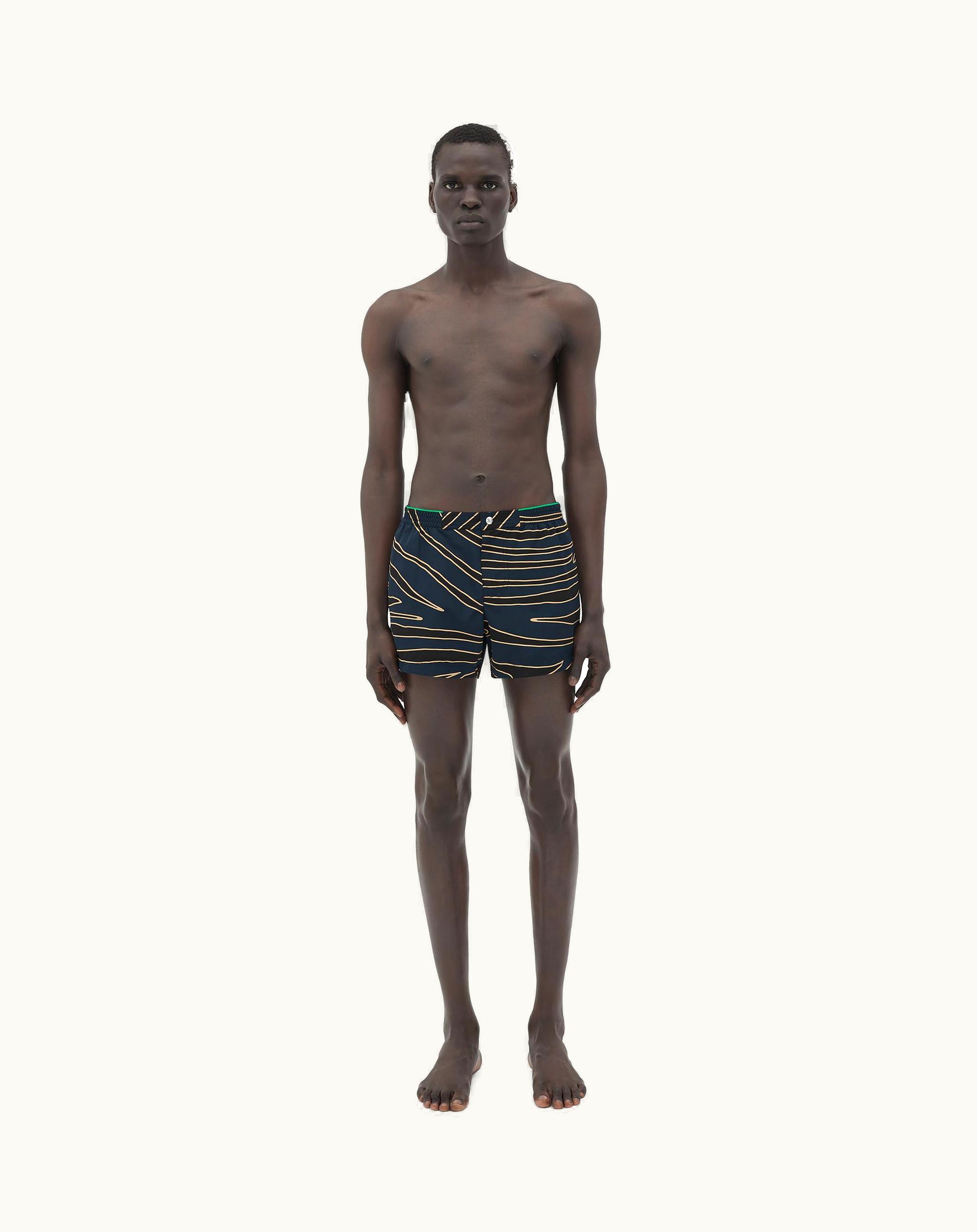 Bottega Veneta Bottega Veneta Men's Animal Print Nylon Swim Boxer In Navy / Black / Sesame