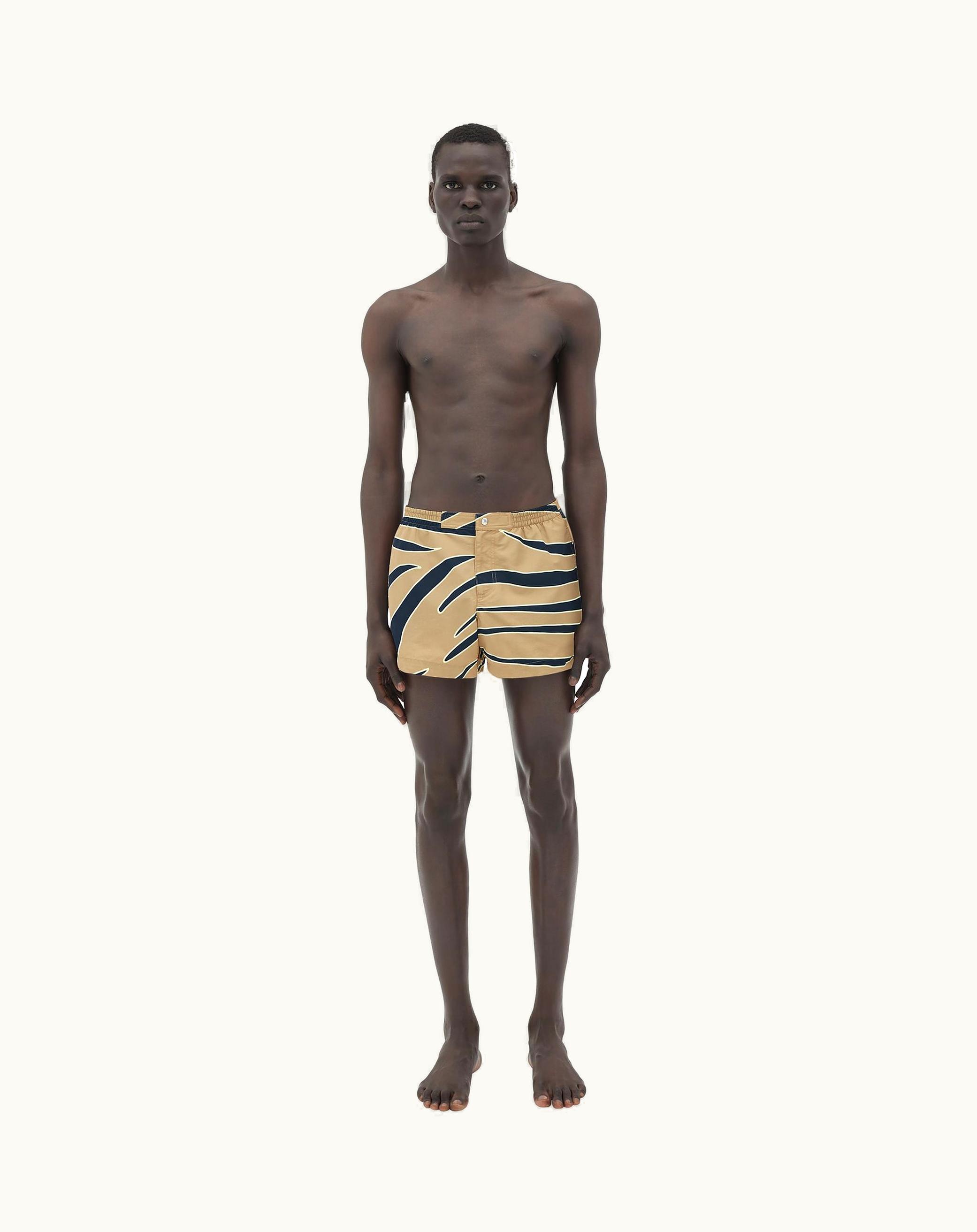 Bottega Veneta Bottega Veneta Men's Animal Print Nylon Swim Boxer In Sesame / Navy / Camomile