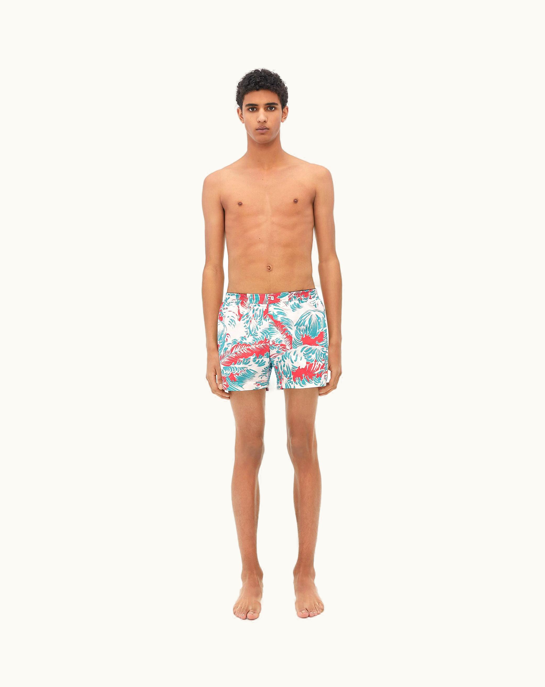 Bottega Veneta Bottega Veneta Men's Printed Nylon Swim Shorts In Red / Celadon