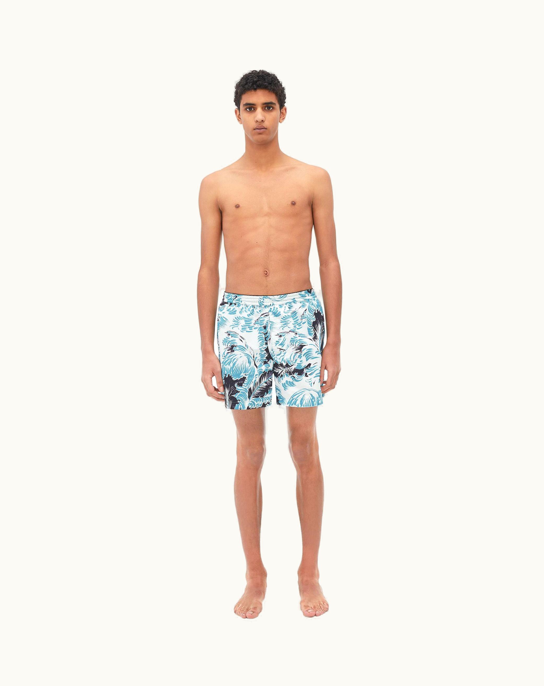 Bottega Veneta Bottega Veneta Men's Printed Nylon Swim Shorts In Black / Turquoise