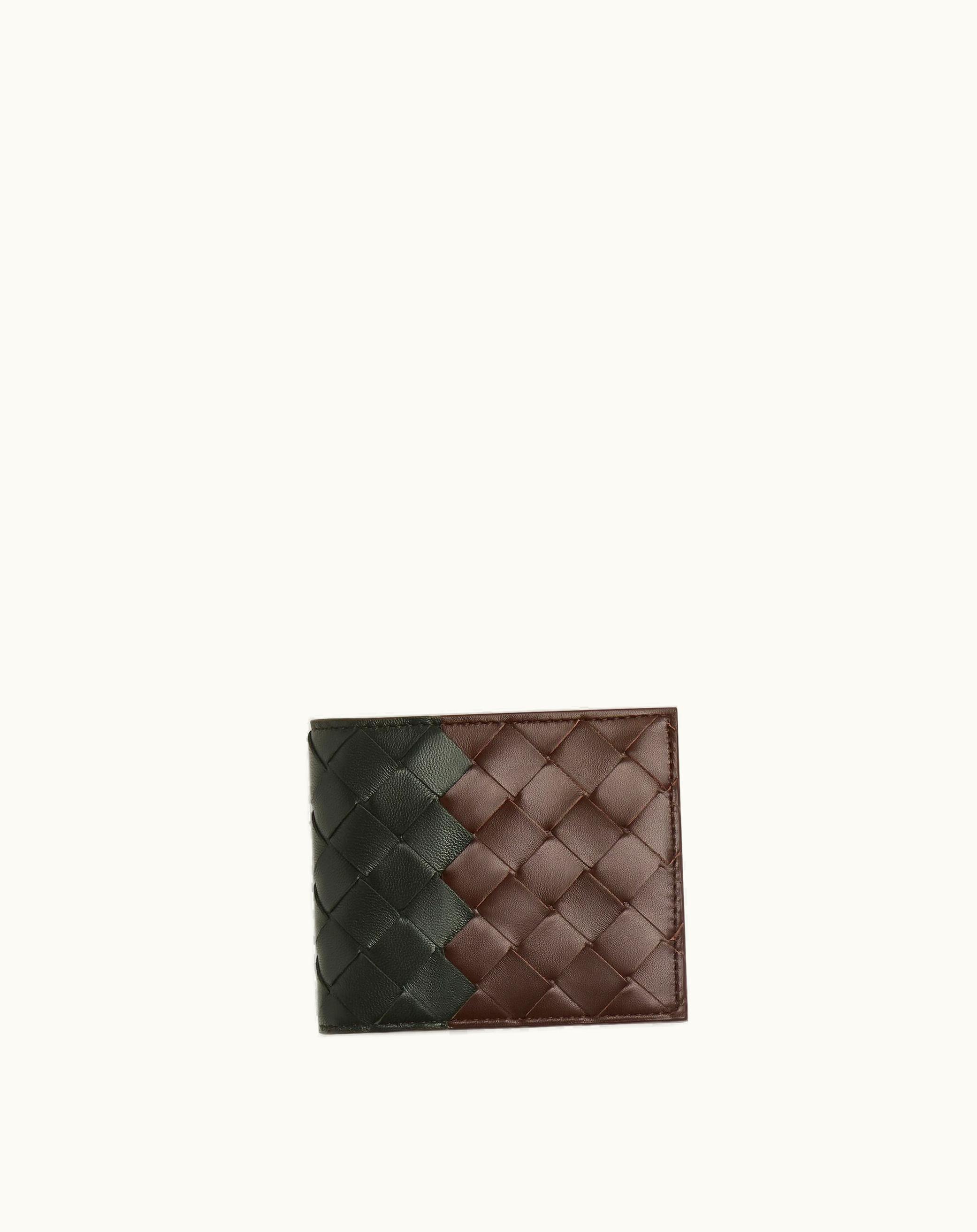 Bottega Veneta Bottega Veneta Men's Intrecciato Bi-Fold Wallet In Light Brown / Dark Green