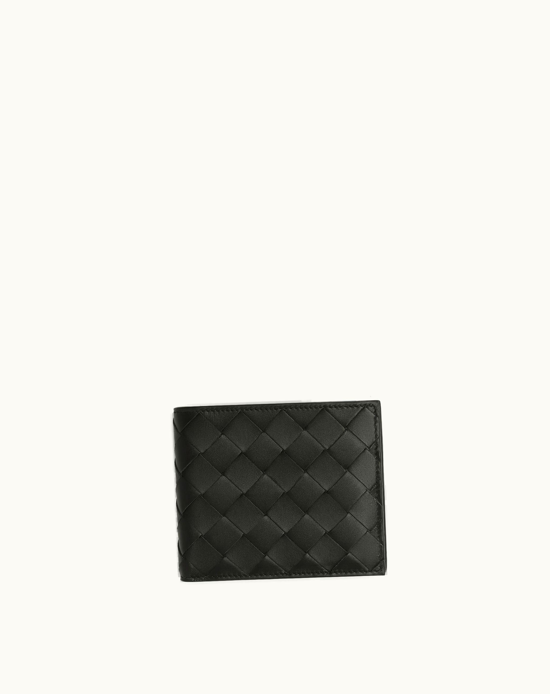 Bottega Veneta Bottega Veneta Men's Intrecciato Bi-Fold Wallet With Exterior Pocket In Black