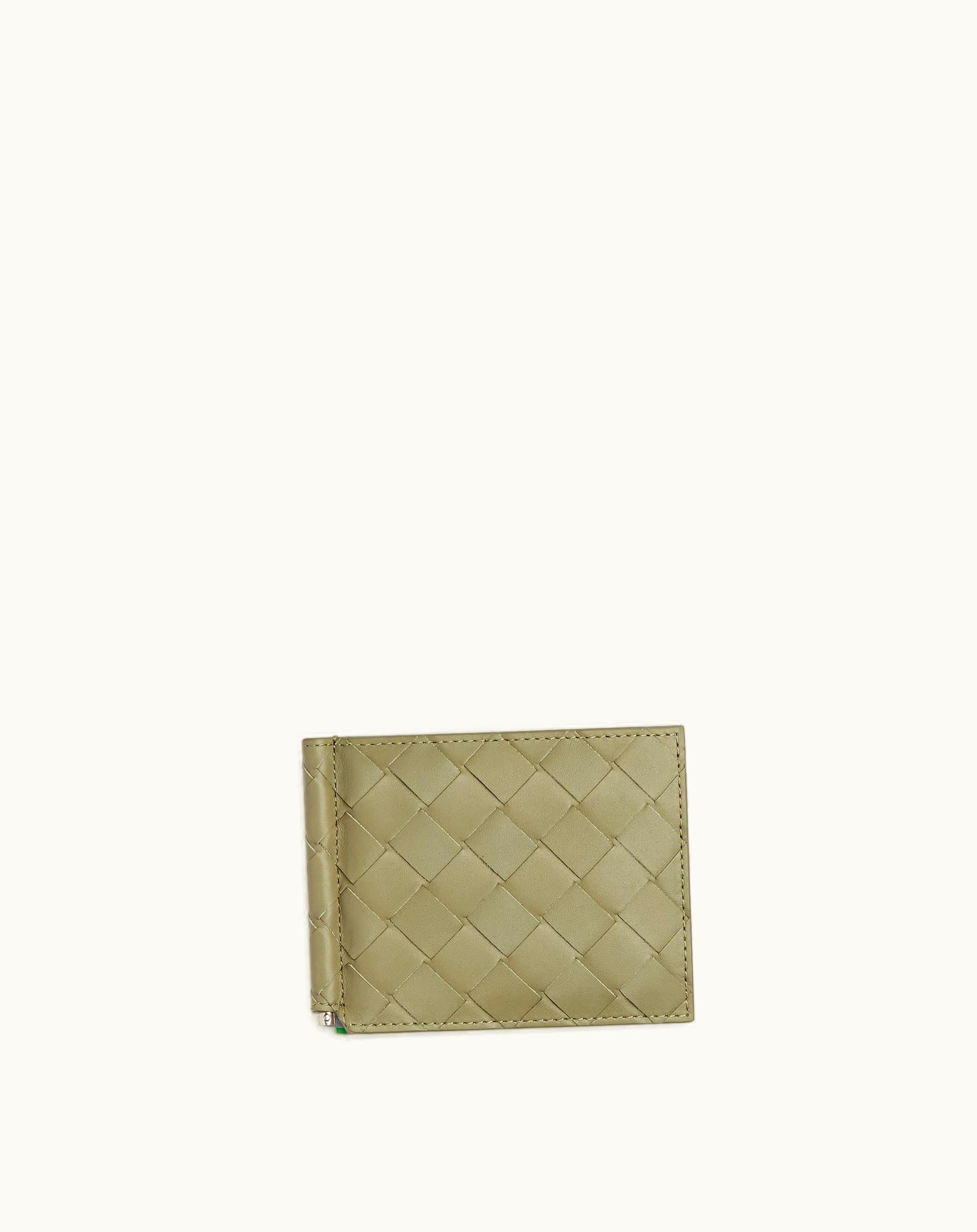 Bottega Veneta Bottega Veneta Men's Intrecciato Bill Clip Wallet In Travertine / Parakeet