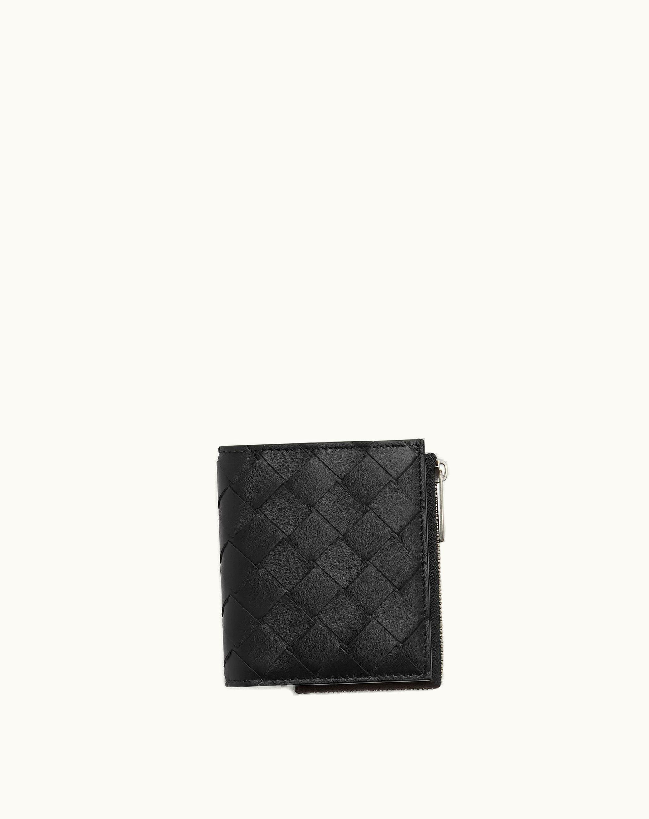 Bottega Veneta Bottega Veneta Men's Intrecciato Bi-Fold Wallet With Zip In Black