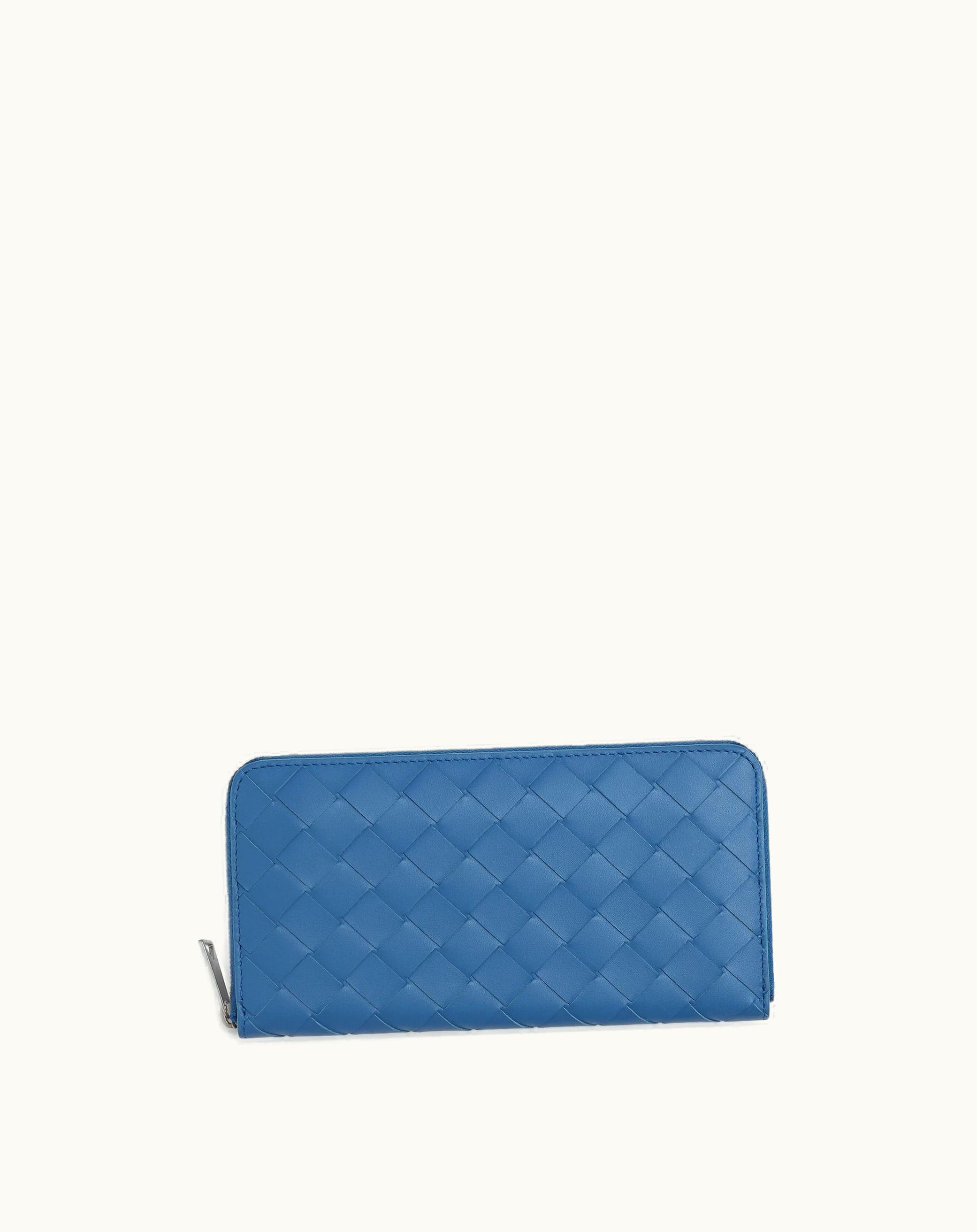 Bottega Veneta Bottega Veneta Men's Intrecciato Zip Around Wallet In Surf / Travertine