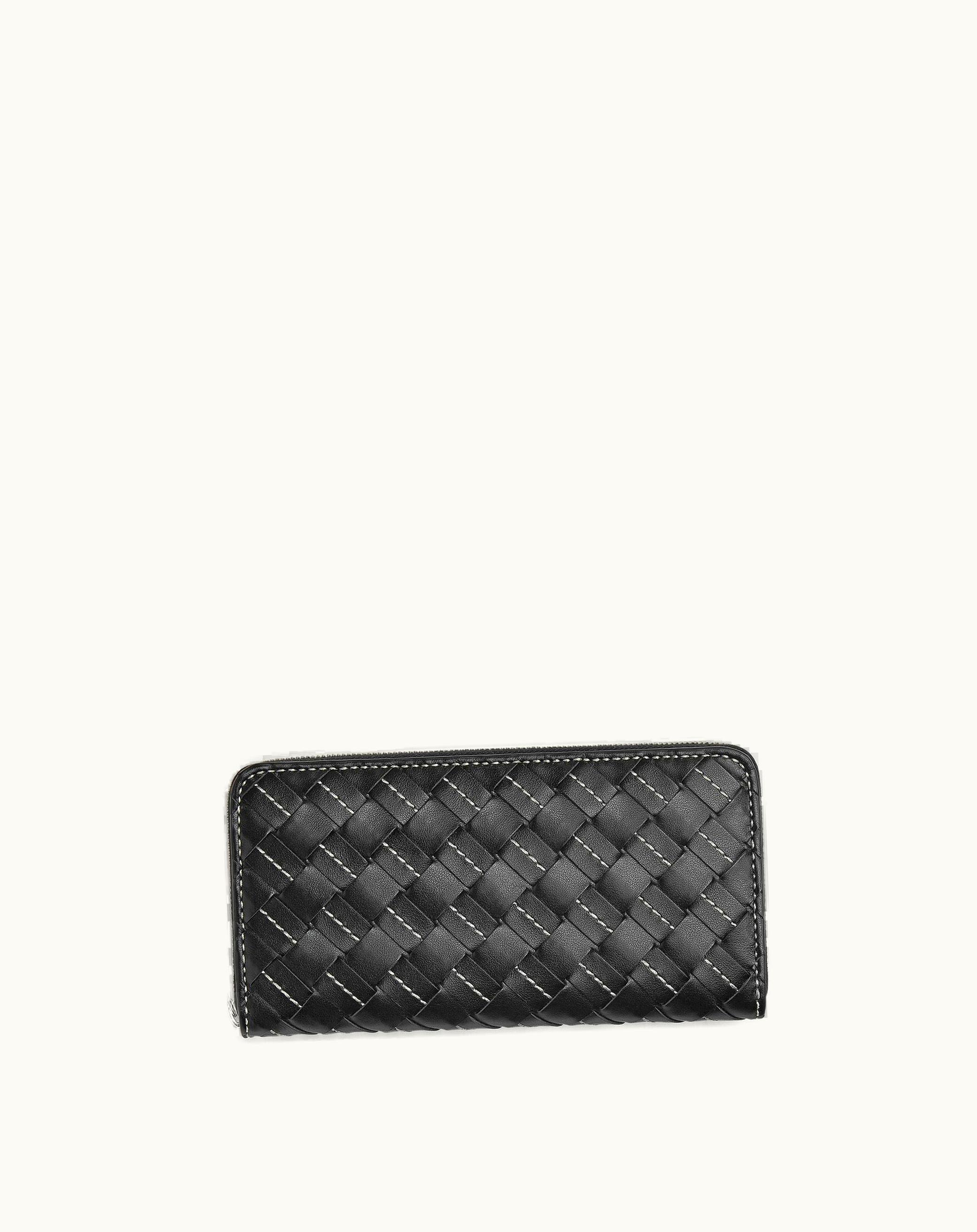 Bottega Veneta Bottega Veneta Men's Intrecciato Zip Around Wallet In Black / Natural