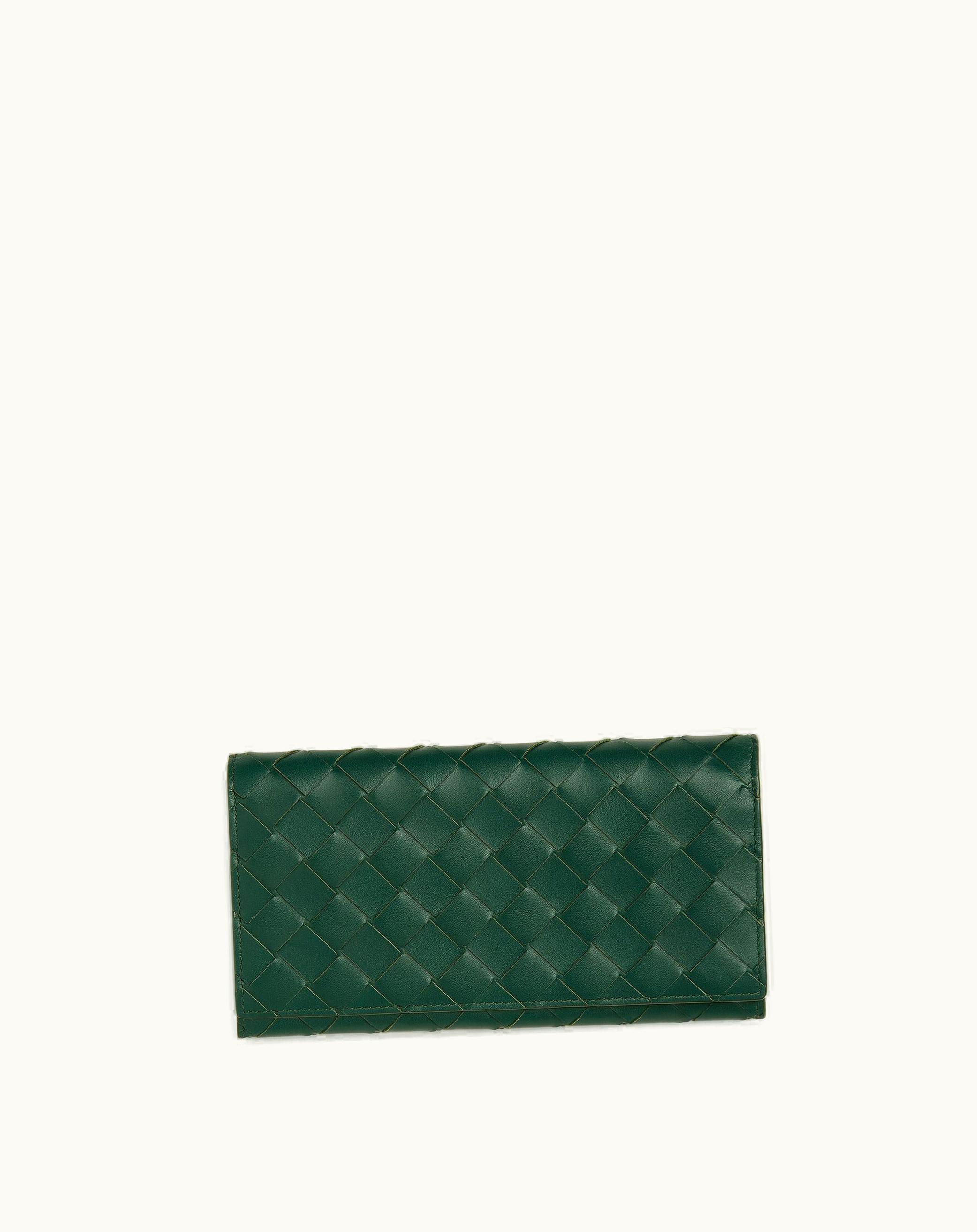 Bottega Veneta Bottega Veneta Men's Intrecciato Long Wallet With Coin Purse In Emerald Green / Space