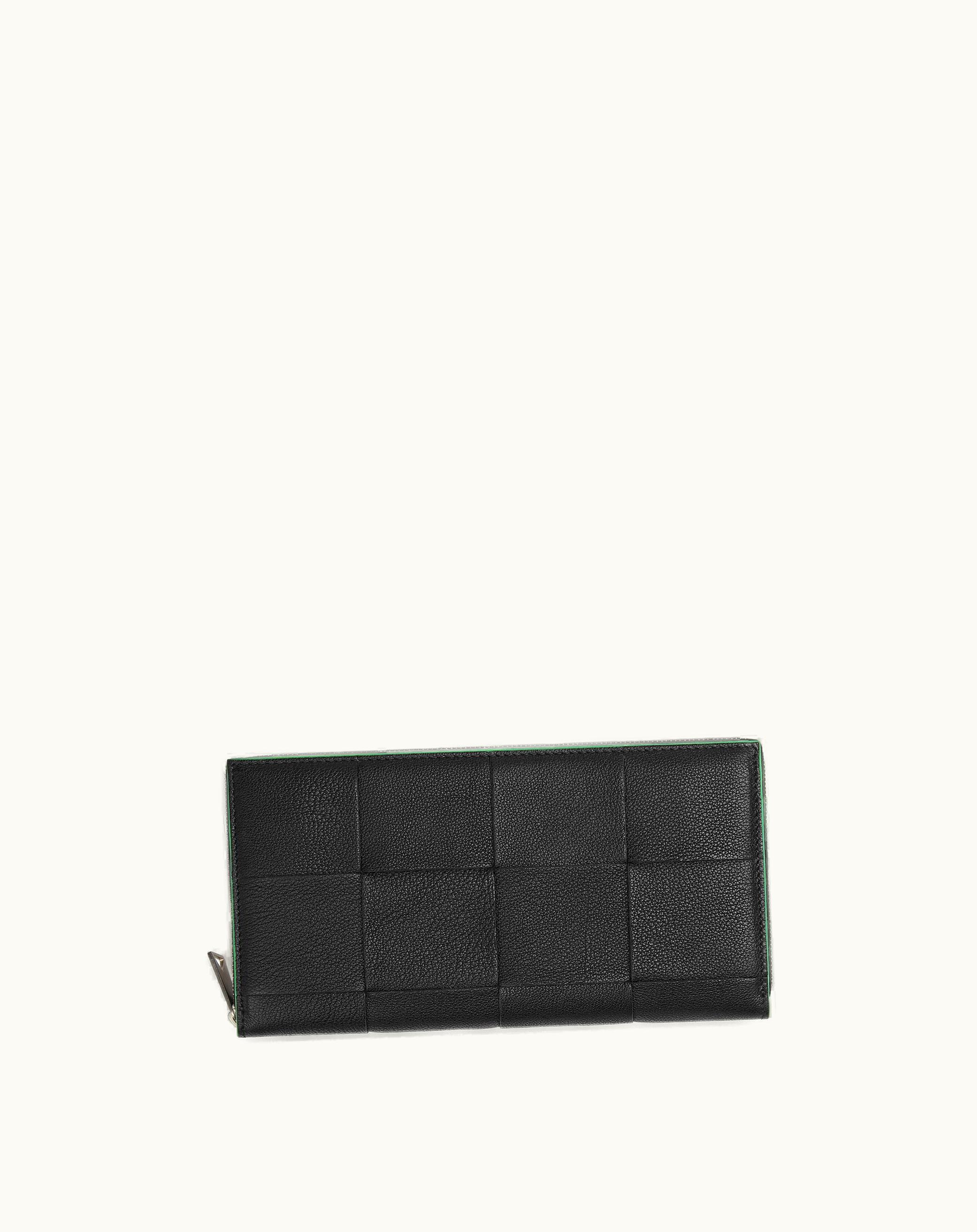 Bottega Veneta Bottega Veneta Men's Cassette Zip Around Wallet In Black / Parakeet Black / Parakeet
