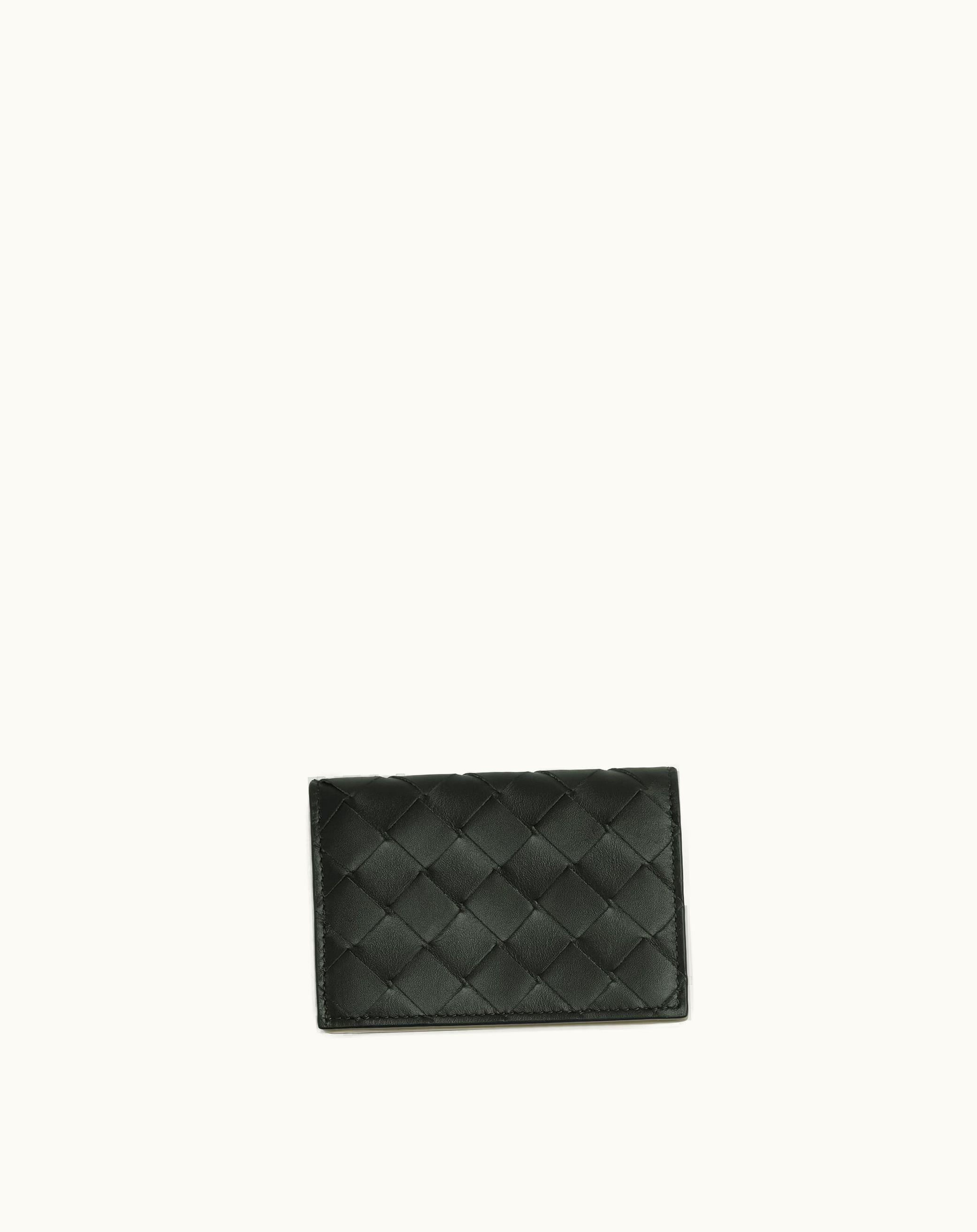 Bottega Veneta Bottega Veneta Men's Intrecciato Business Card Case In Dark Green / Travertine