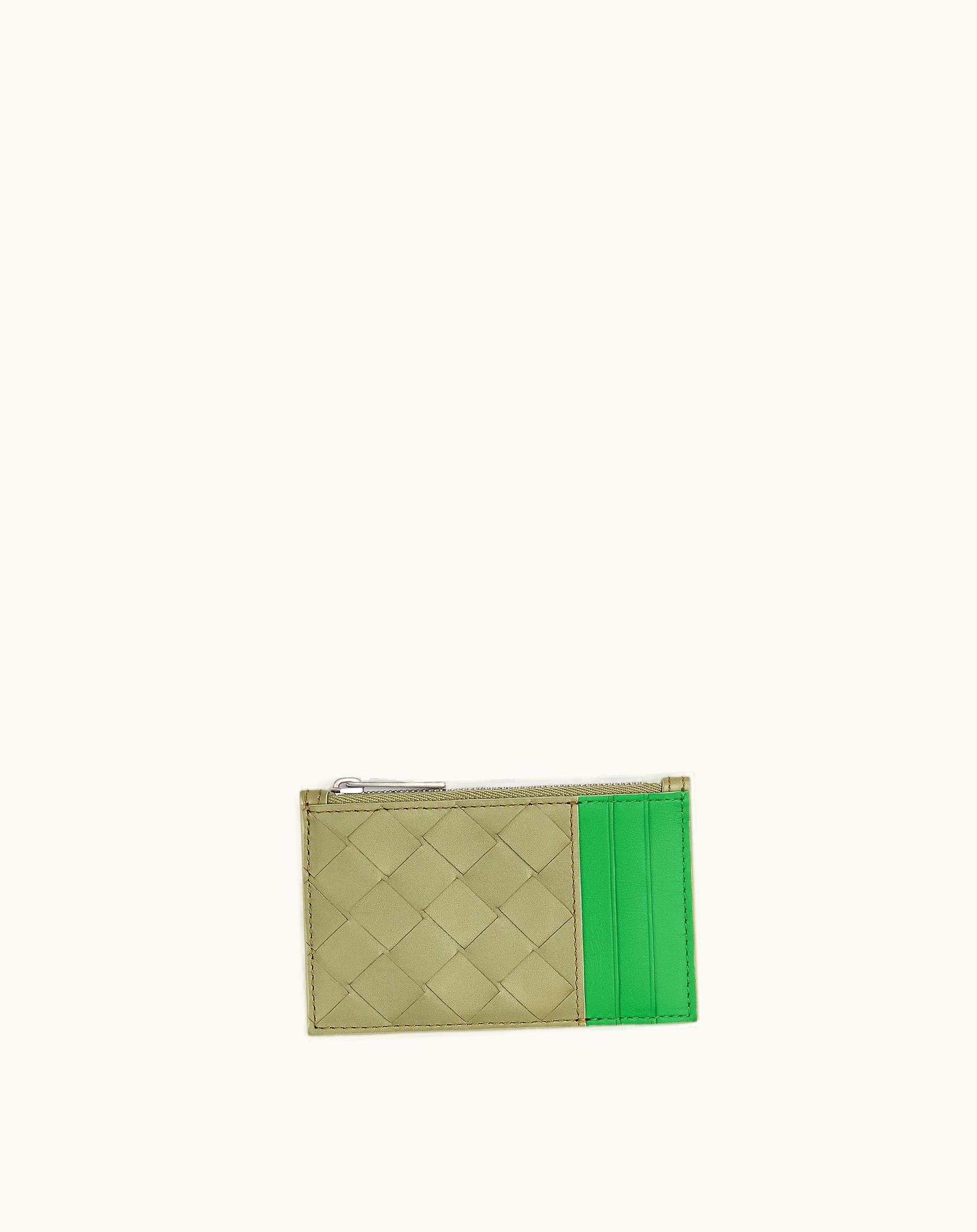 Bottega Veneta Bottega Veneta Men's Intrecciato Zipped Card Case In Travertine / Parakeet
